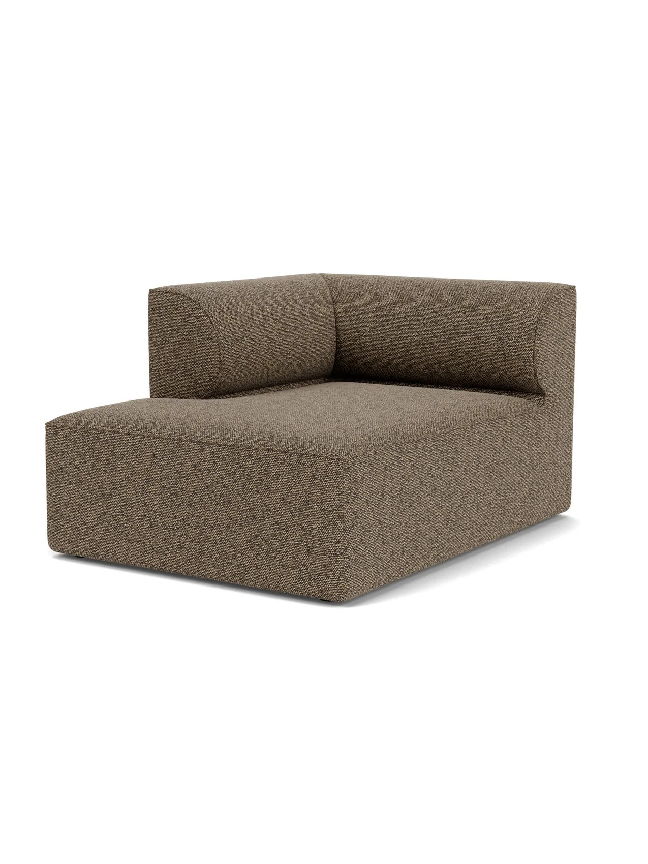 An angled studio shot of the Eave Modular Sofa, 96, Chaise Longue in textured brown Safire 001 fabric on a white background.