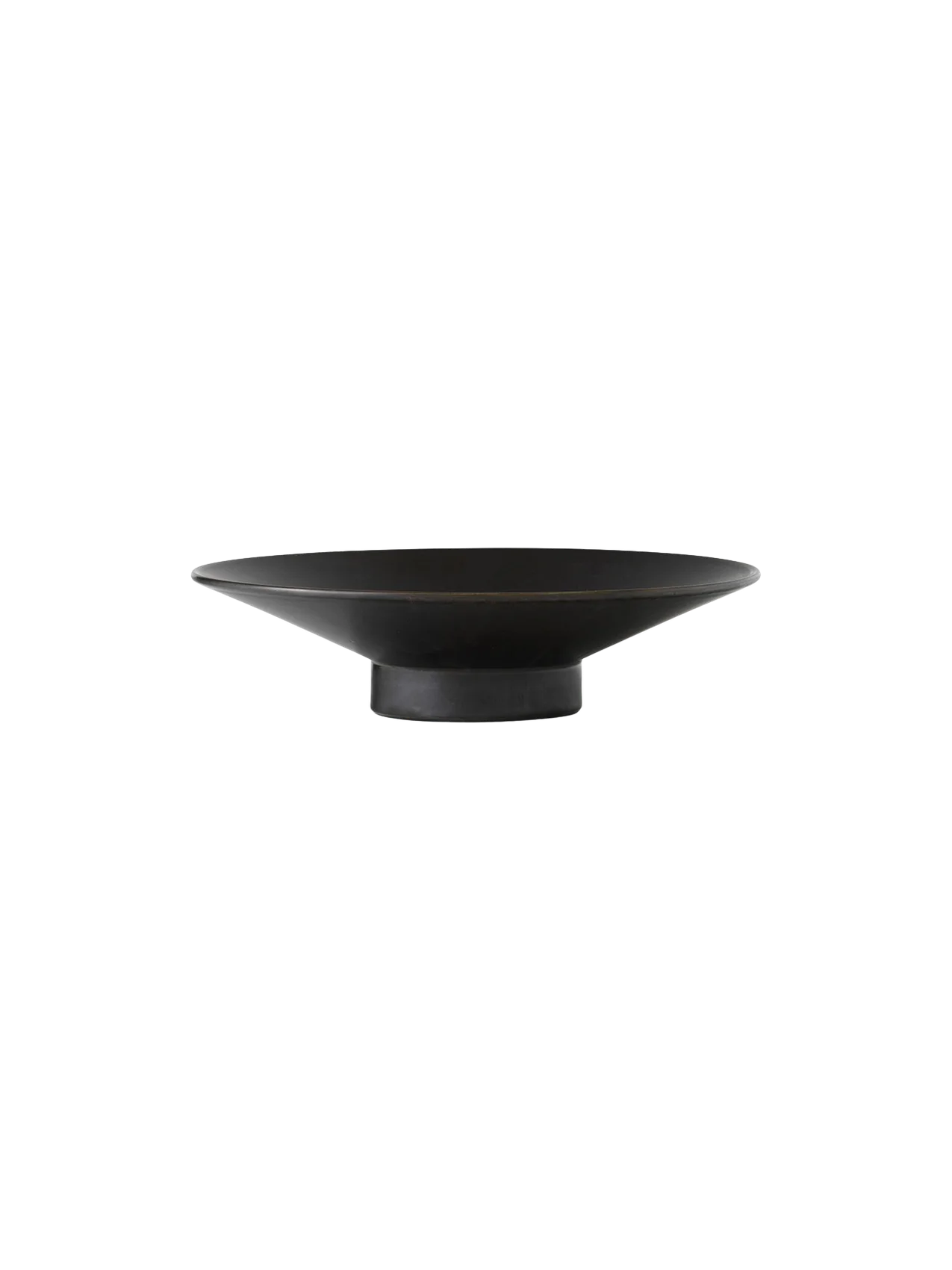 A top-down view of the Hana Vase in Umber. The low, wide vase has a flared, bowl-like shape on a short pedestal.