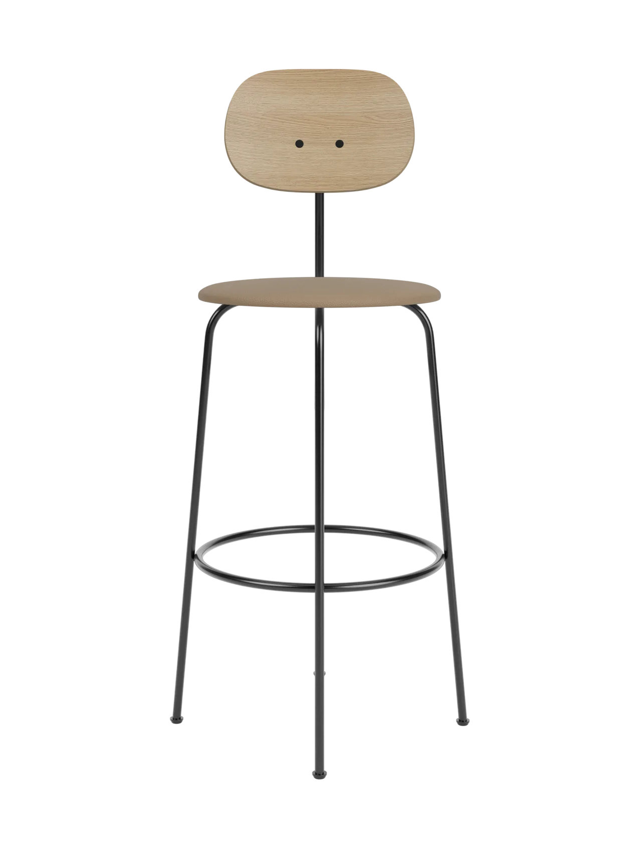 Afteroom Bar Chair Plus featuring a natural oak backrest and tan Sierra 1611 upholstered seat on a black metal frame.
