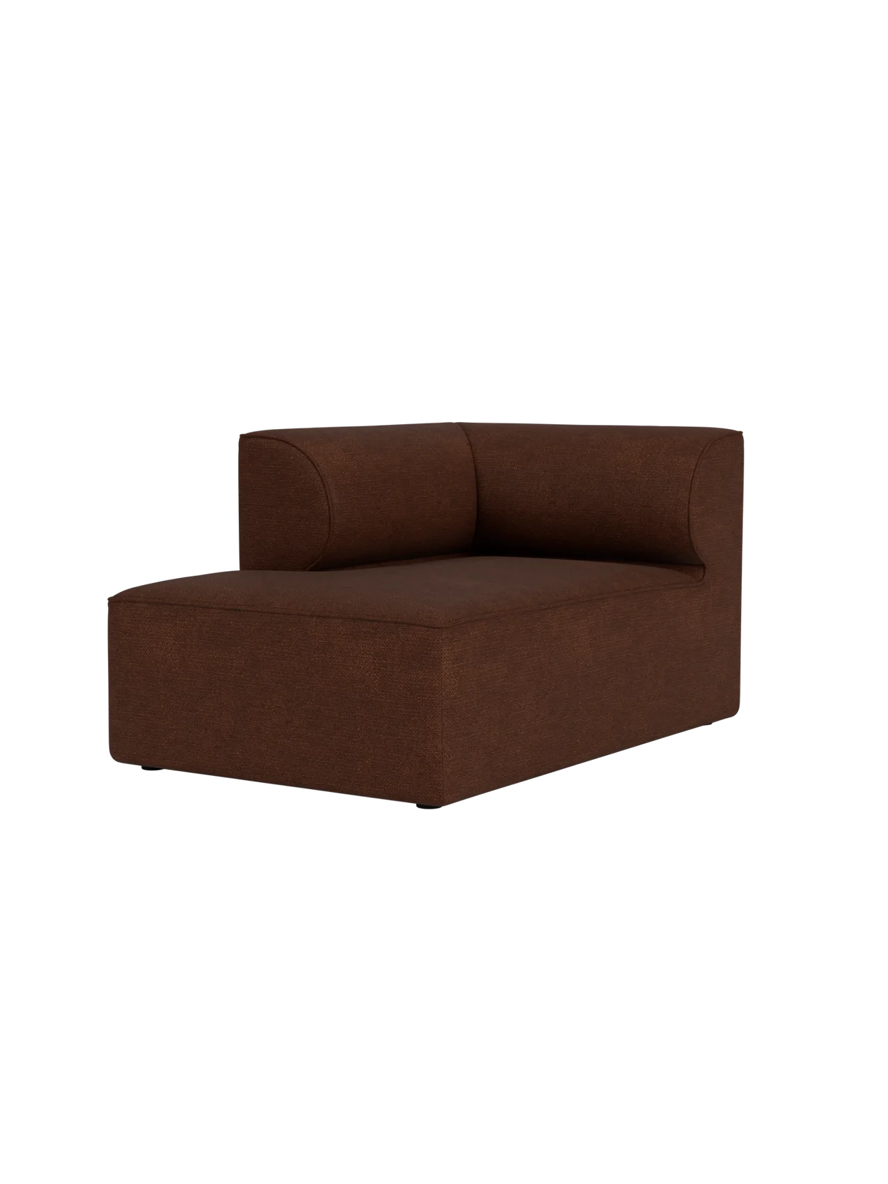 Eave Modular Sofa Chaise Longue, three-quarter angle in brown, textured Audo Bouclé 08 upholstery on a black background.