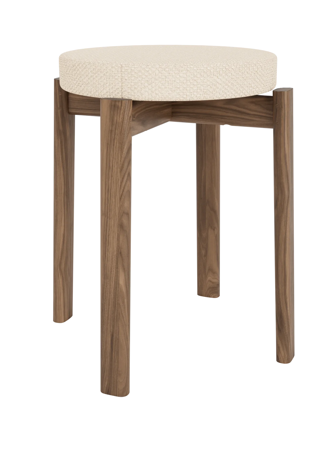 Passage Stool featuring a Logan Jasmine upholstered seat and a solid walnut frame with a rich wood grain.