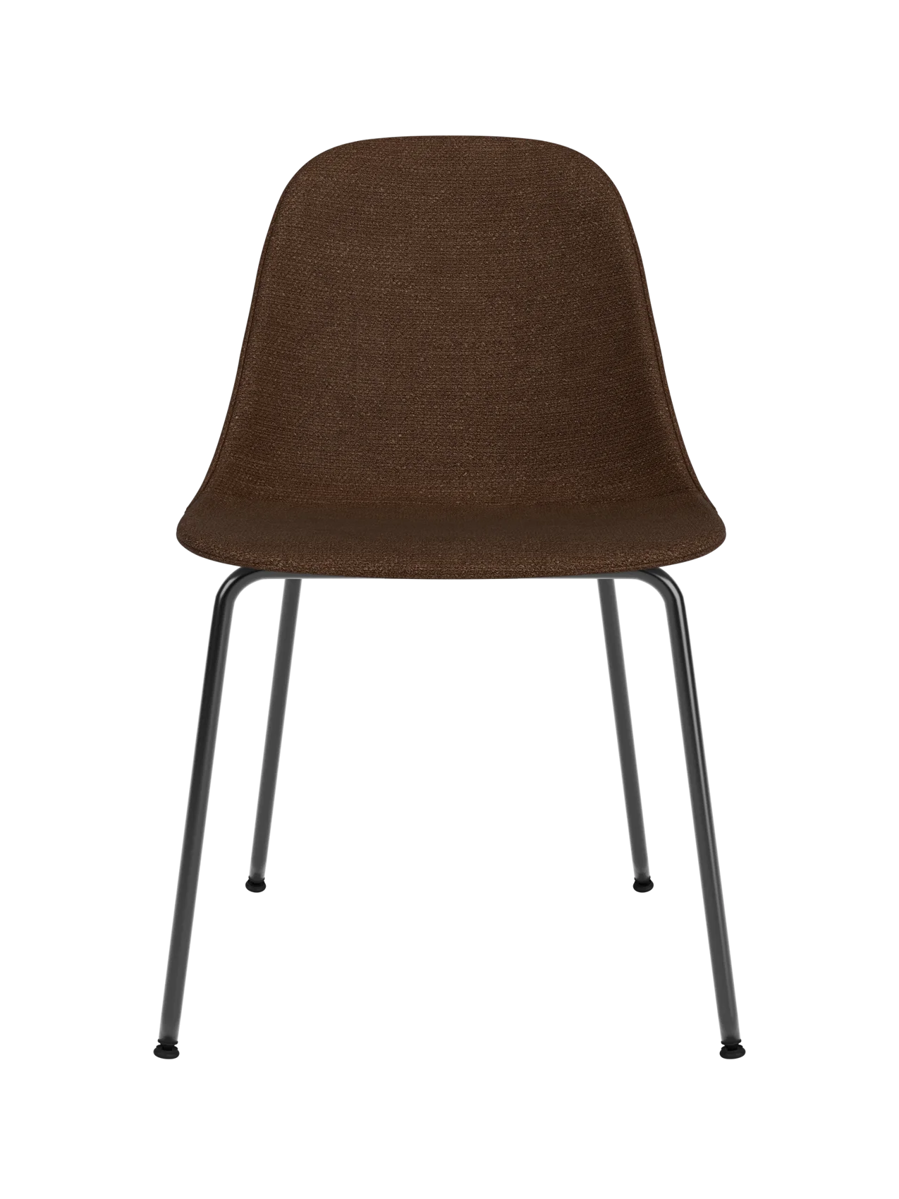 Harbour Side Dining Chair in brown Audo Bouclé 07 upholstery with a black steel base on a white background.