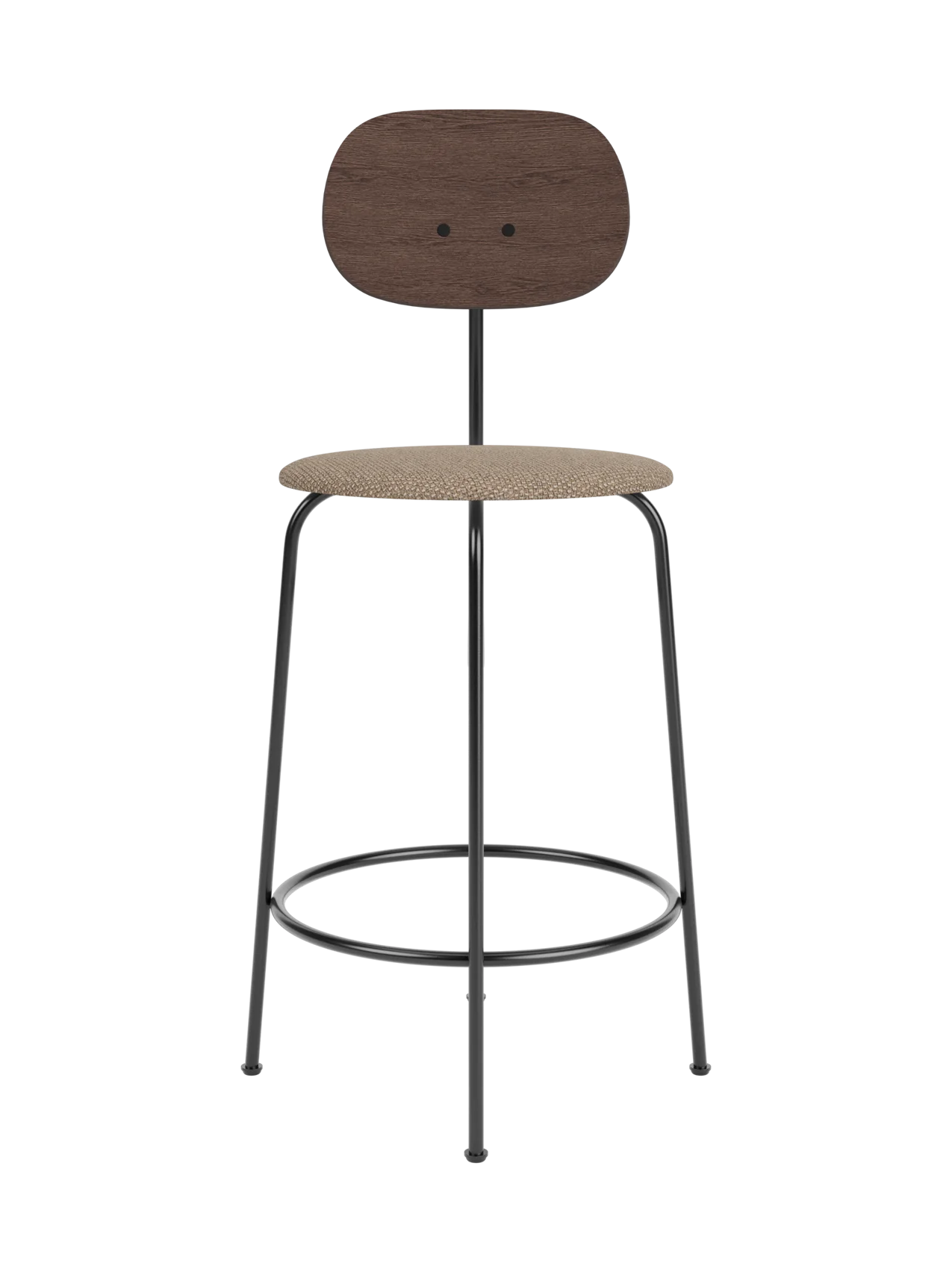 Afteroom Counter Chair Plus with dark stained oak backrest, Logan Flint upholstered seat and black powder-coated frame.