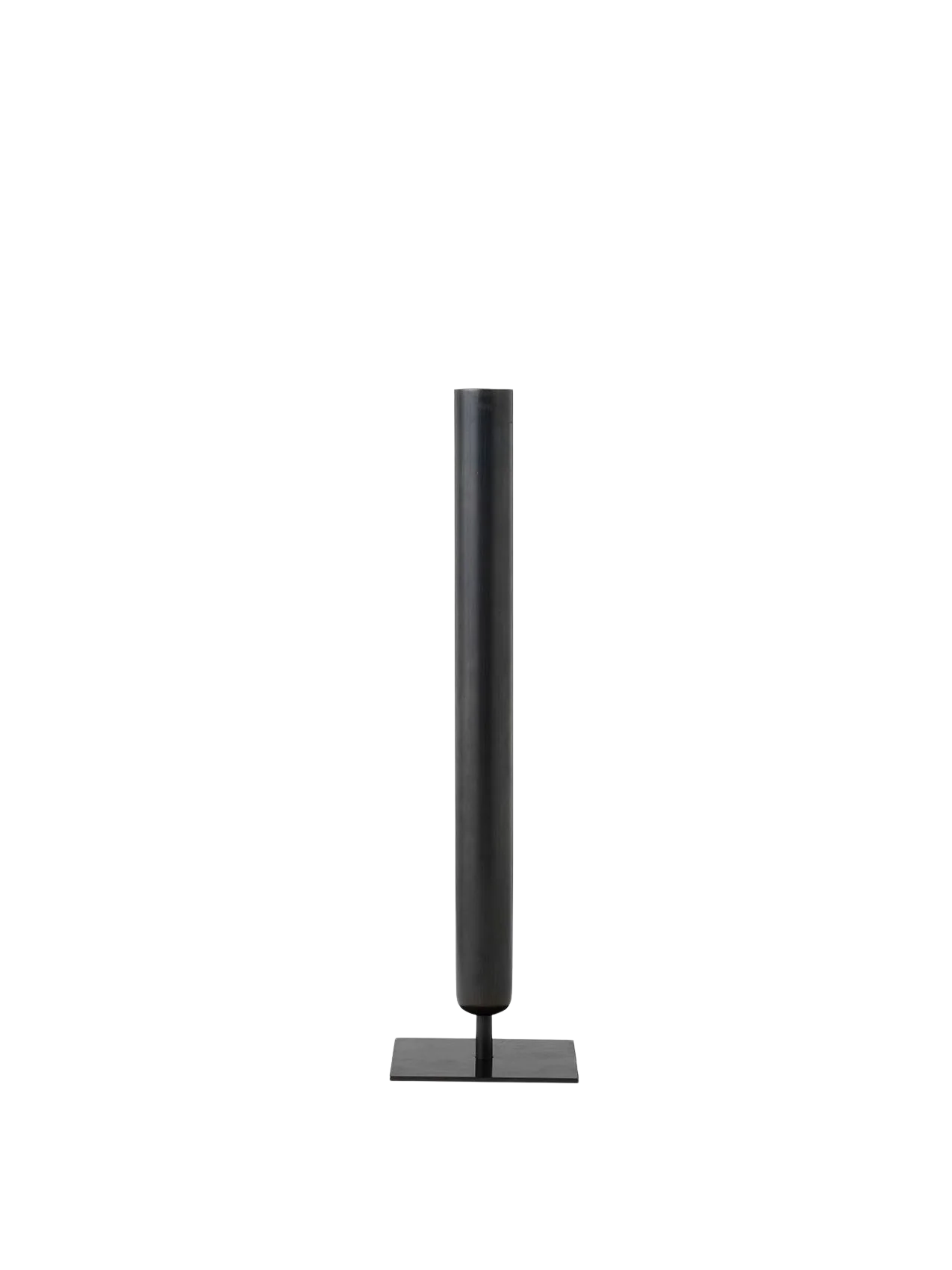 A tall, slender Stance Vase H40 in a bronzed brass finish, with a long tubular body and a flat, square base.