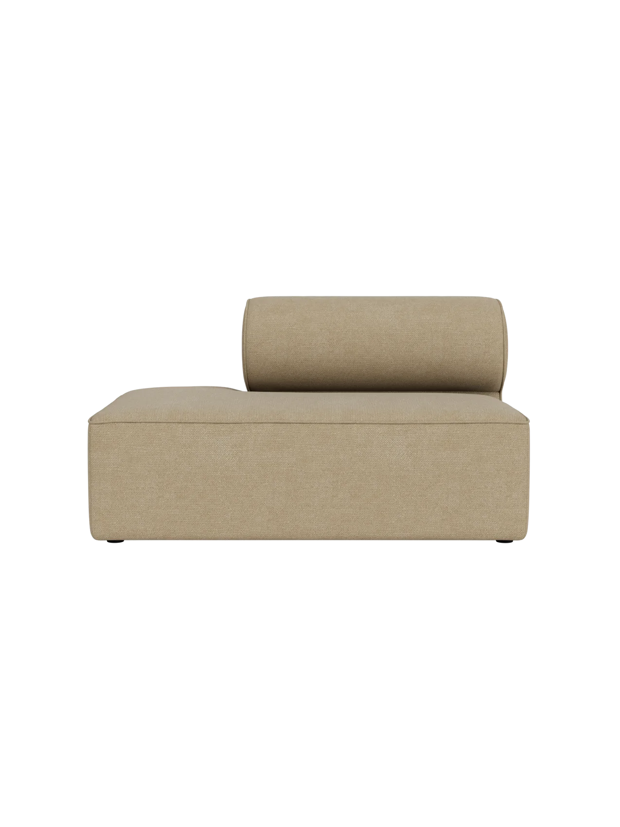 Side view of the Eave Modular Sofa, 86, Open End, upholstered in light beige Audo Bouclé 02 against a black background.