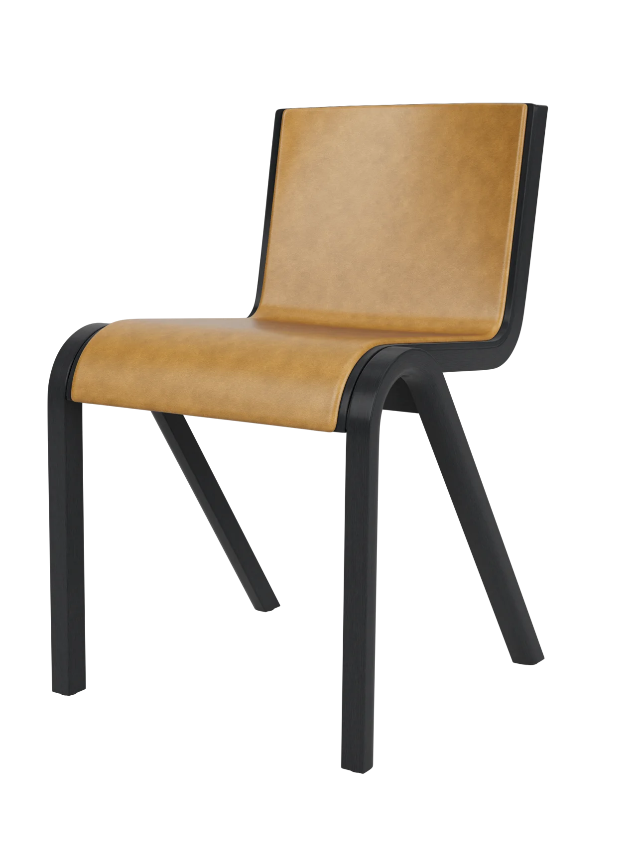 Ready Dining Chair in black painted oak with tan leather front upholstery and a cantilevered frame.