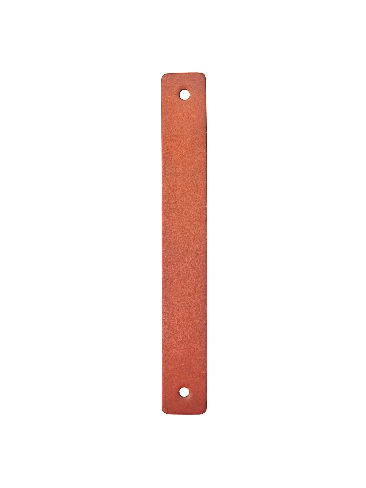 A flat, rectangular strap in a terracotta-brown colour. It has a textured surface and a mounting hole at each rounded end.