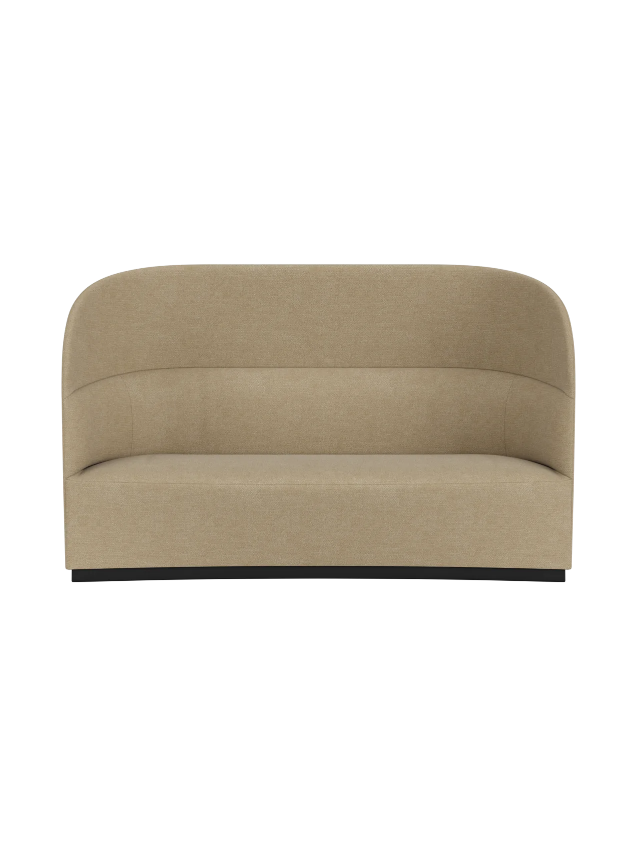 Front-on view of the Tearoom Sofa, High Back, upholstered in a beige Audo Bouclé 02 fabric, on a black background.