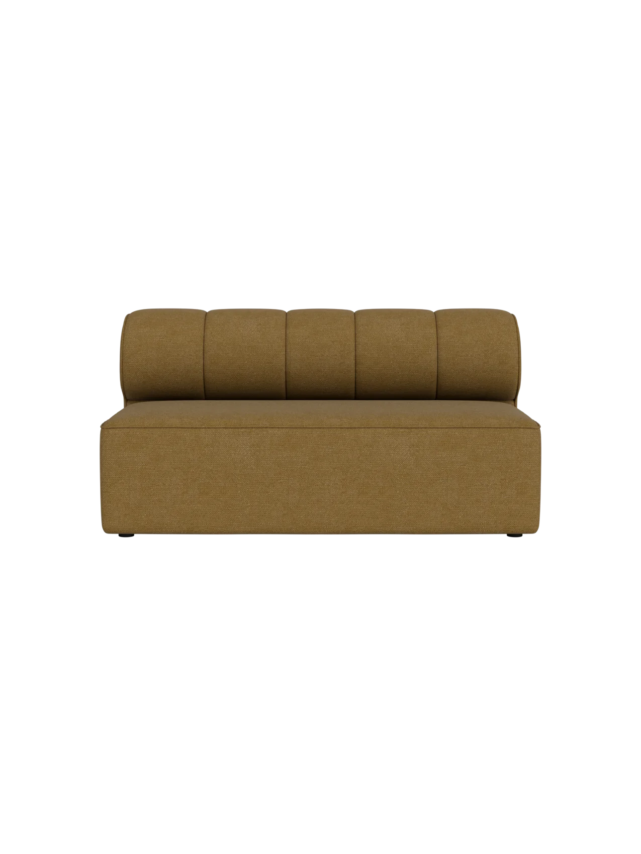 Front view of the Eave Seamline Modular Sofa, Open Section 172, in a mustard Audo Bouclé 06 fabric on a black background.