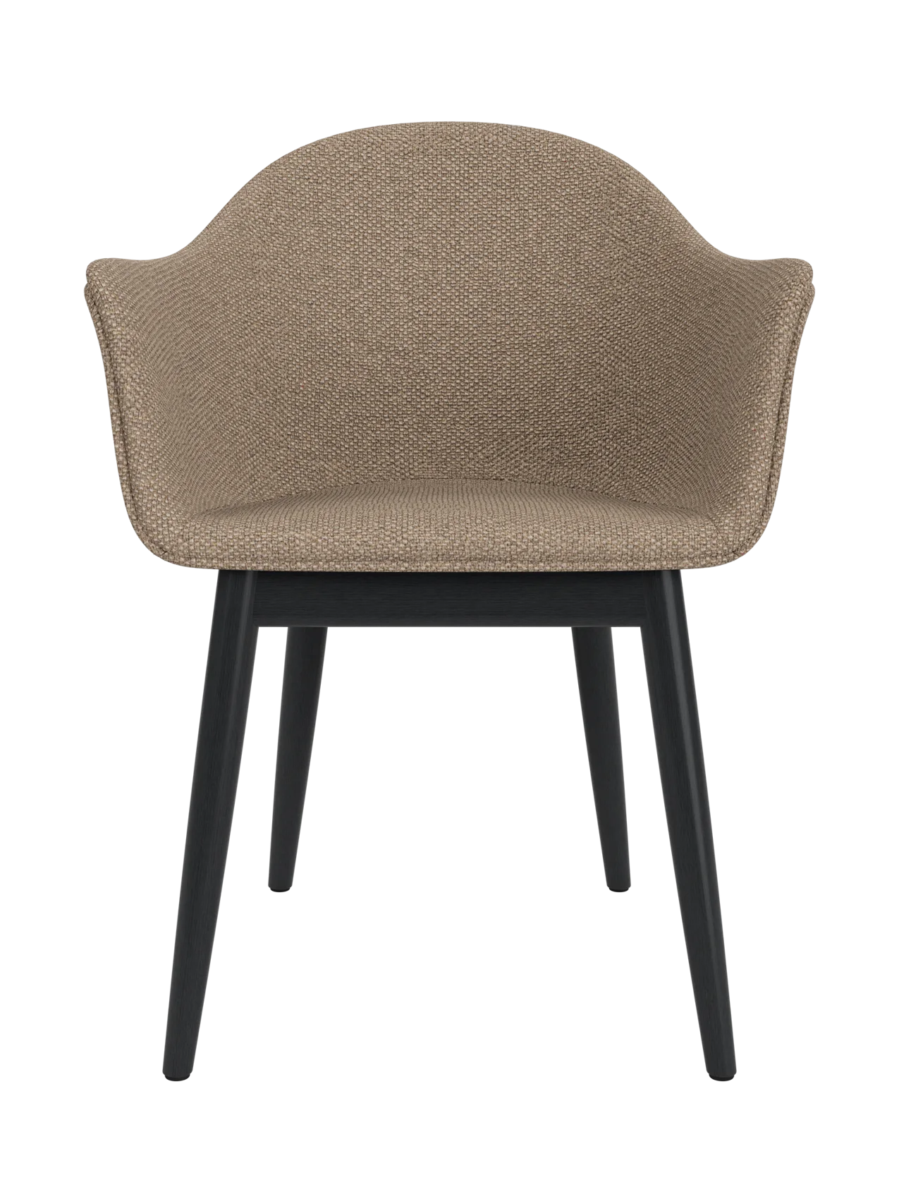 Harbour Dining Chair in Logan Flint upholstery with a black painted oak wooden base and curved organic shell.
