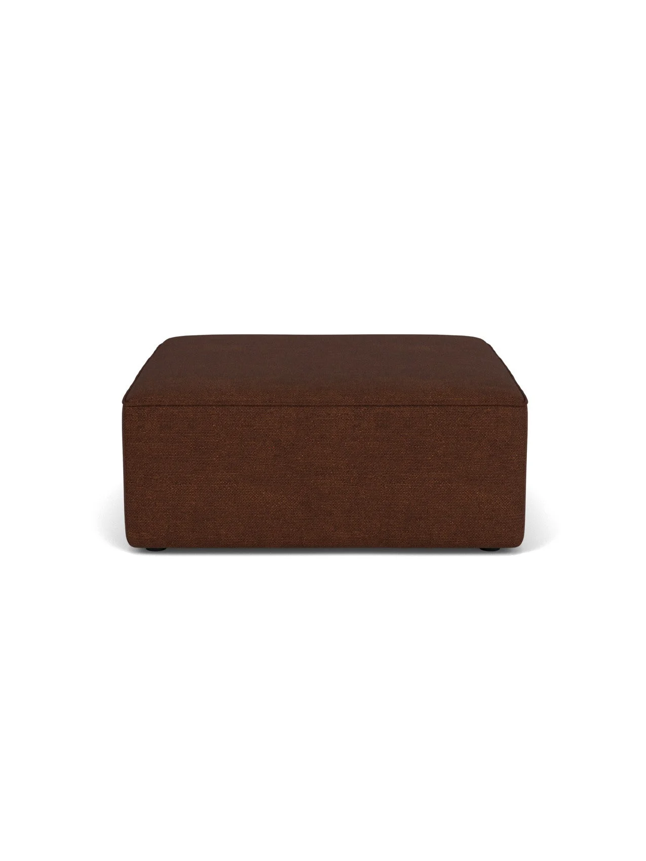 Front view of the Eave Modular Sofa Pouf, 96, upholstered in dark brown Audo Bouclé 08 fabric, on a white background.