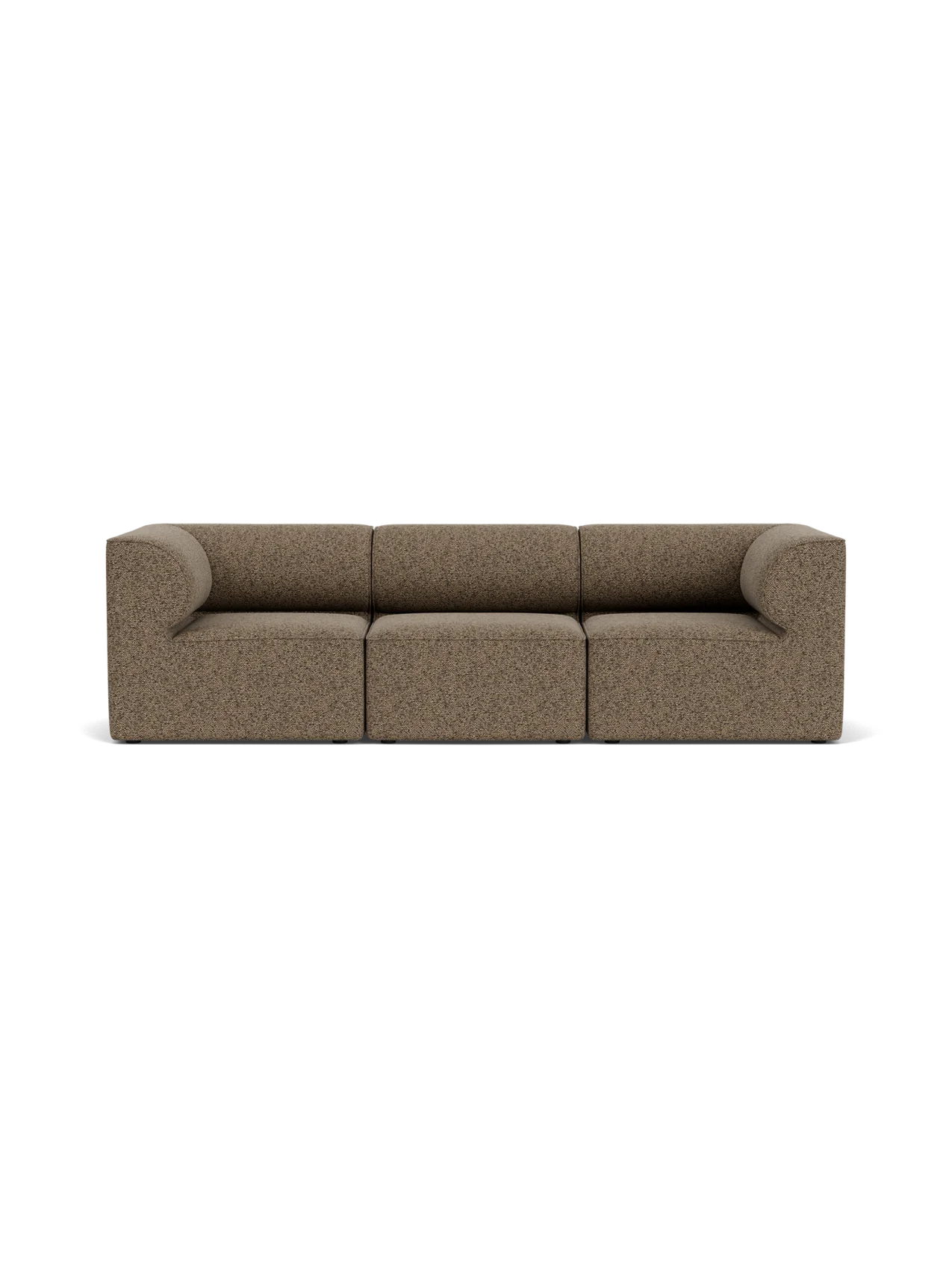 Front view of the Eave Modular Sofa, 86, 3 Seater in a textured brown Safire 001 fabric, against a black background.
