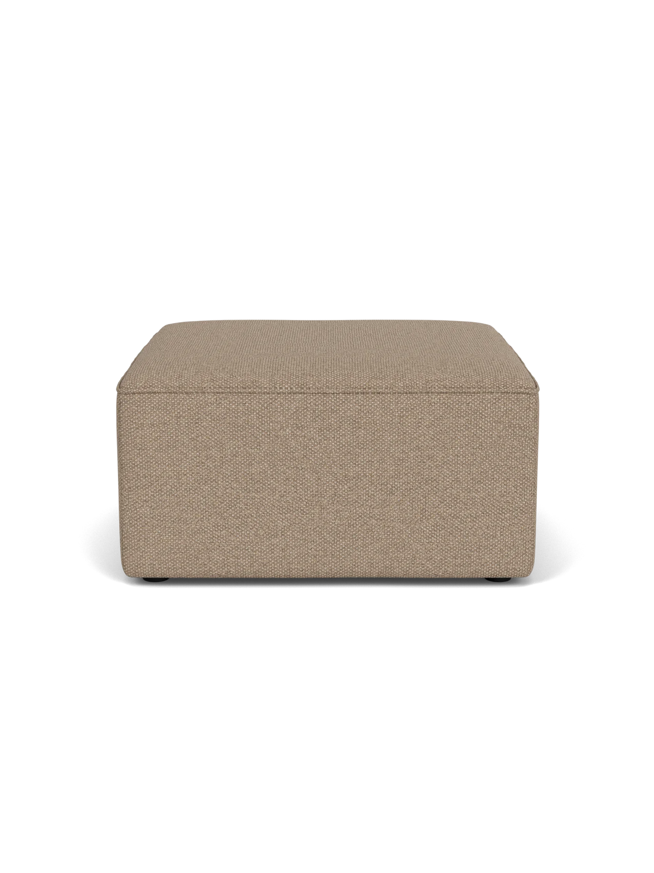 A front-facing view of the Eave Modular Pouf, 75. The square pouf is upholstered in a textured Logan Flint fabric.