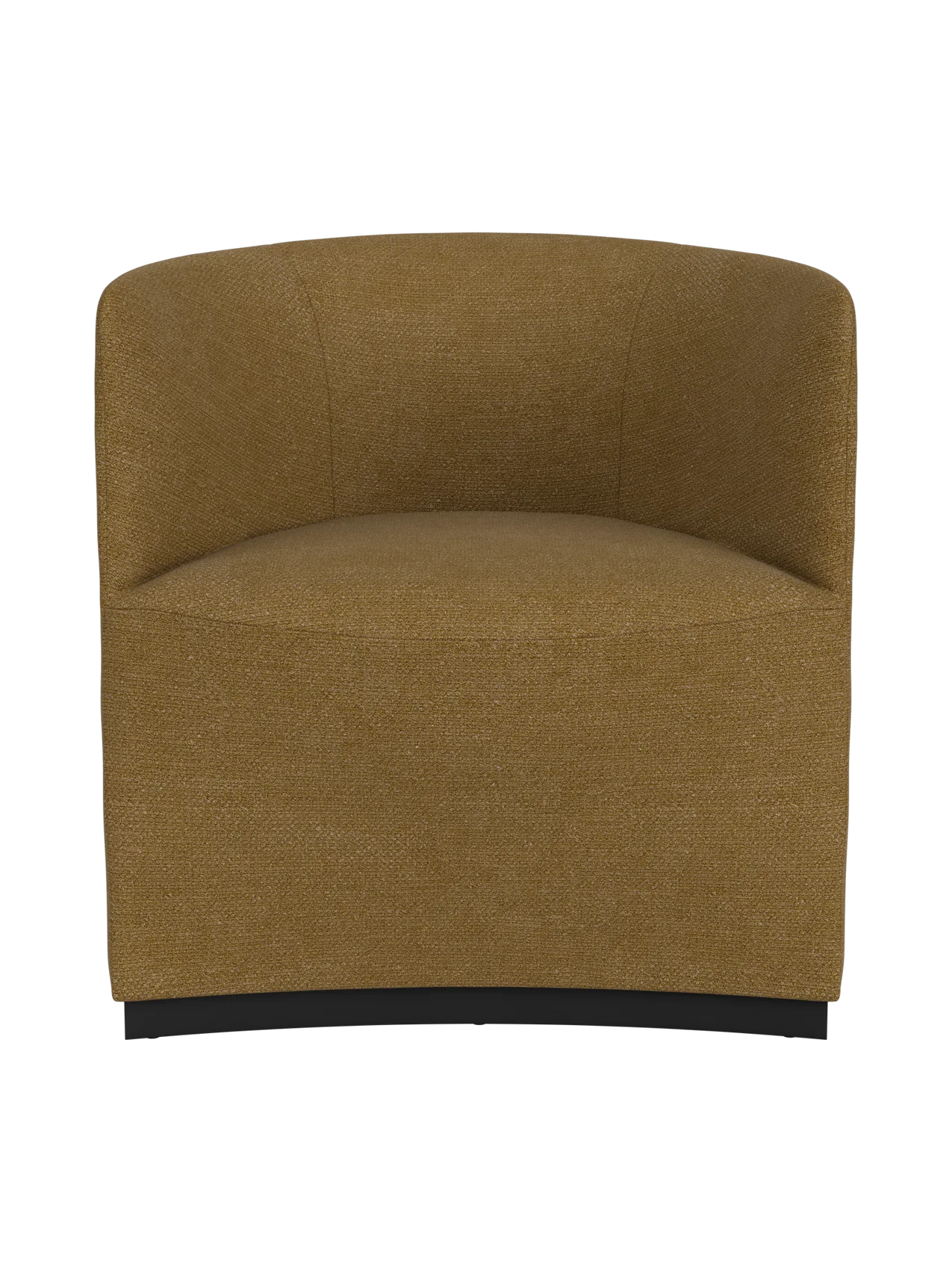 A frontal image of the Tearoom Club Chair upholstered in textured mustard-yellow Audo Bouclé 06 on a black background.