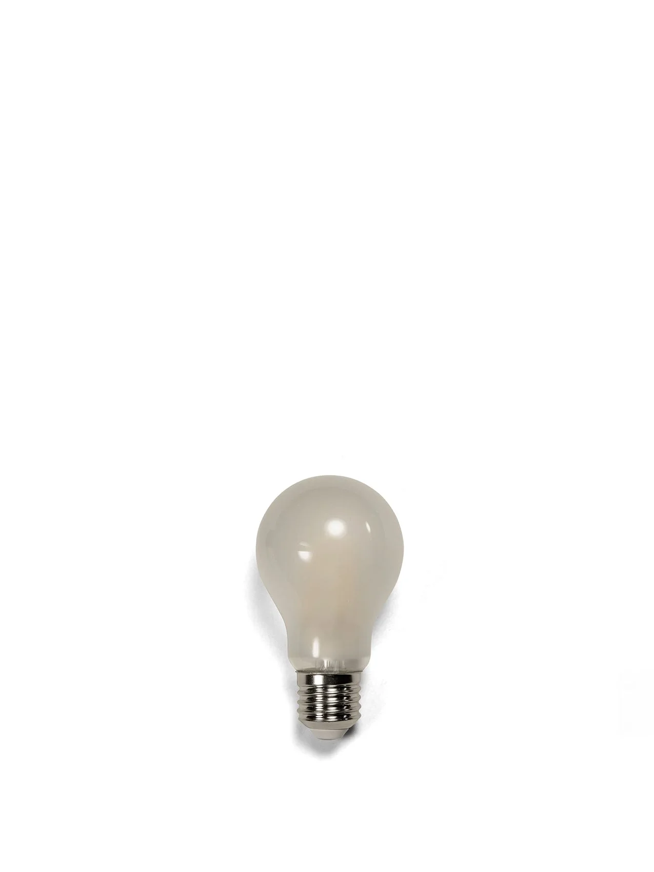 A studio shot of the Bulb E27 from Audo Copenhagen, featuring a matt glass surface and a standard E27 screw fitting.