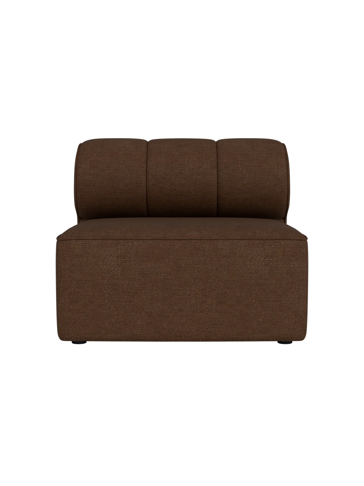 A top-down view of the Eave Seamline Modular Sofa, 86, Open Section, in a dark brown bouclé fabric on a black background.