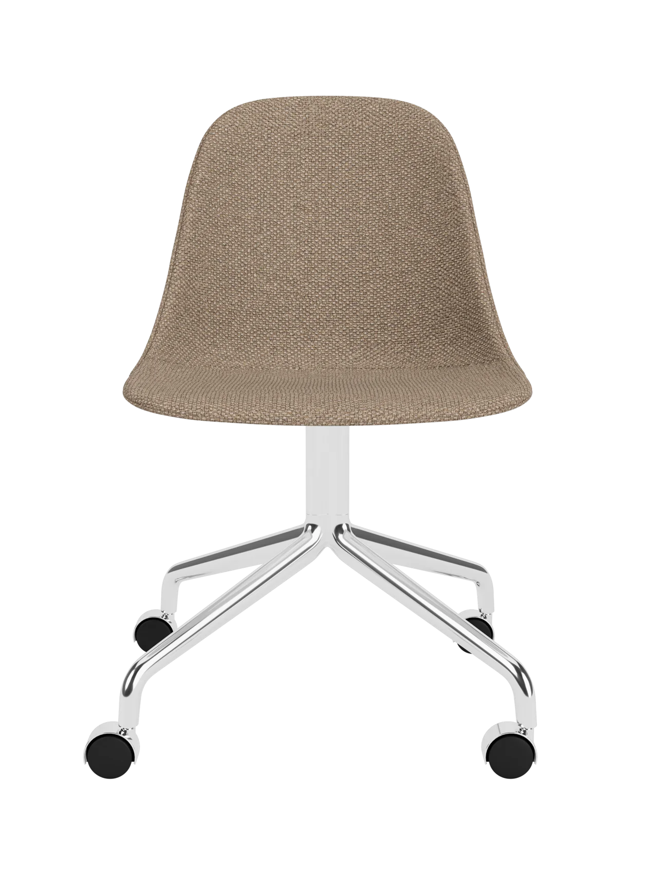 Harbour Side Dining Chair featuring Logan Flint upholstery and a polished aluminium star base with rolling casters.