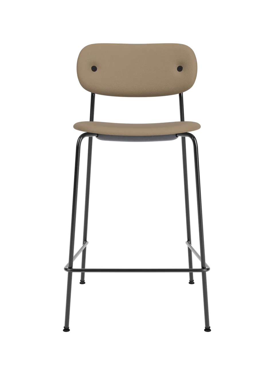 Co Counter Chair, Fully Upholstered in Sierra 1611 leather with a black steel frame, viewed from the front.