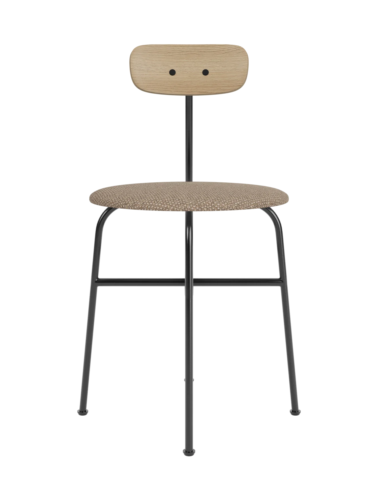 Afteroom Dining Chair featuring a textured Logan Flint seat, natural oak backrest and a slim black steel frame.