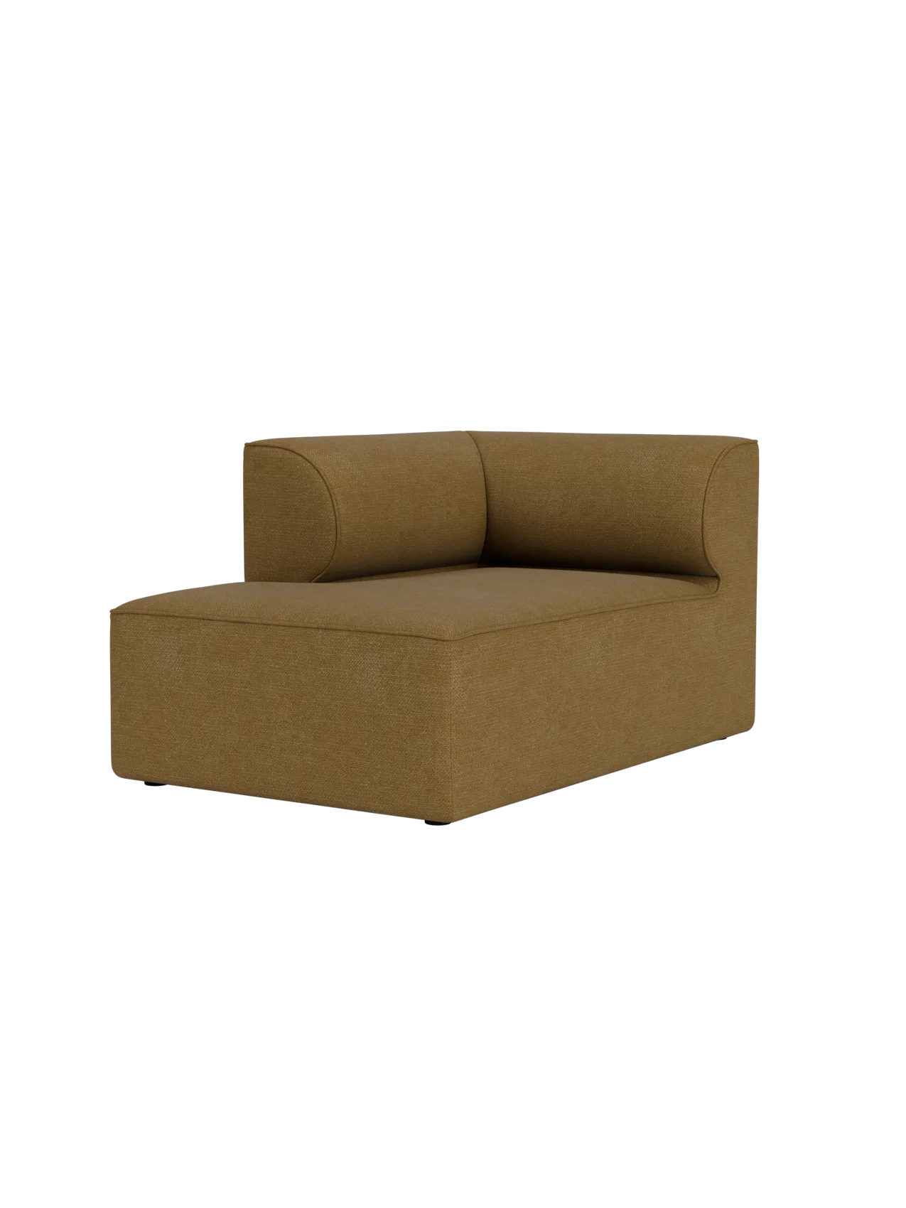 The Eave Modular Sofa, 86, Chaise Longue module in a textured, mustard-coloured Audo Bouclé 06 fabric on a black background.