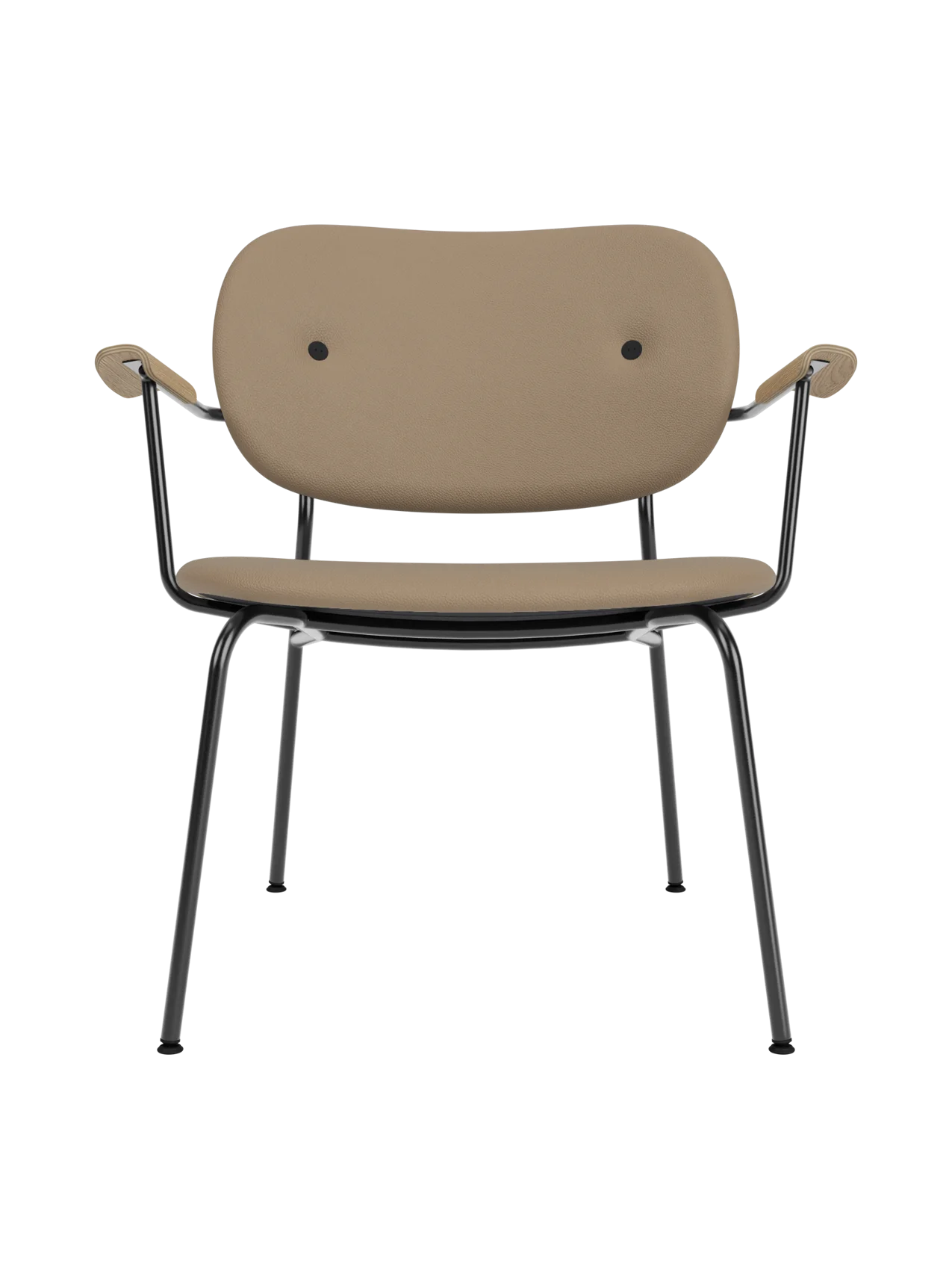 Co Lounge Chair in Sierra 1611 leather with natural oak armrests and a slender black powder-coated steel frame.