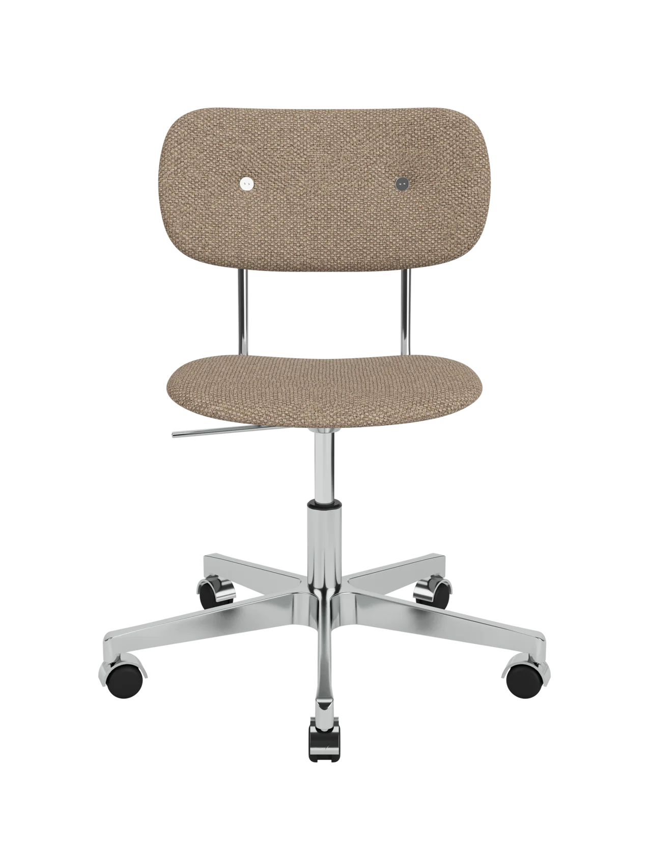 Fully upholstered Co Task Chair in textured Logan Flint with a polished aluminium swivel base and casters.