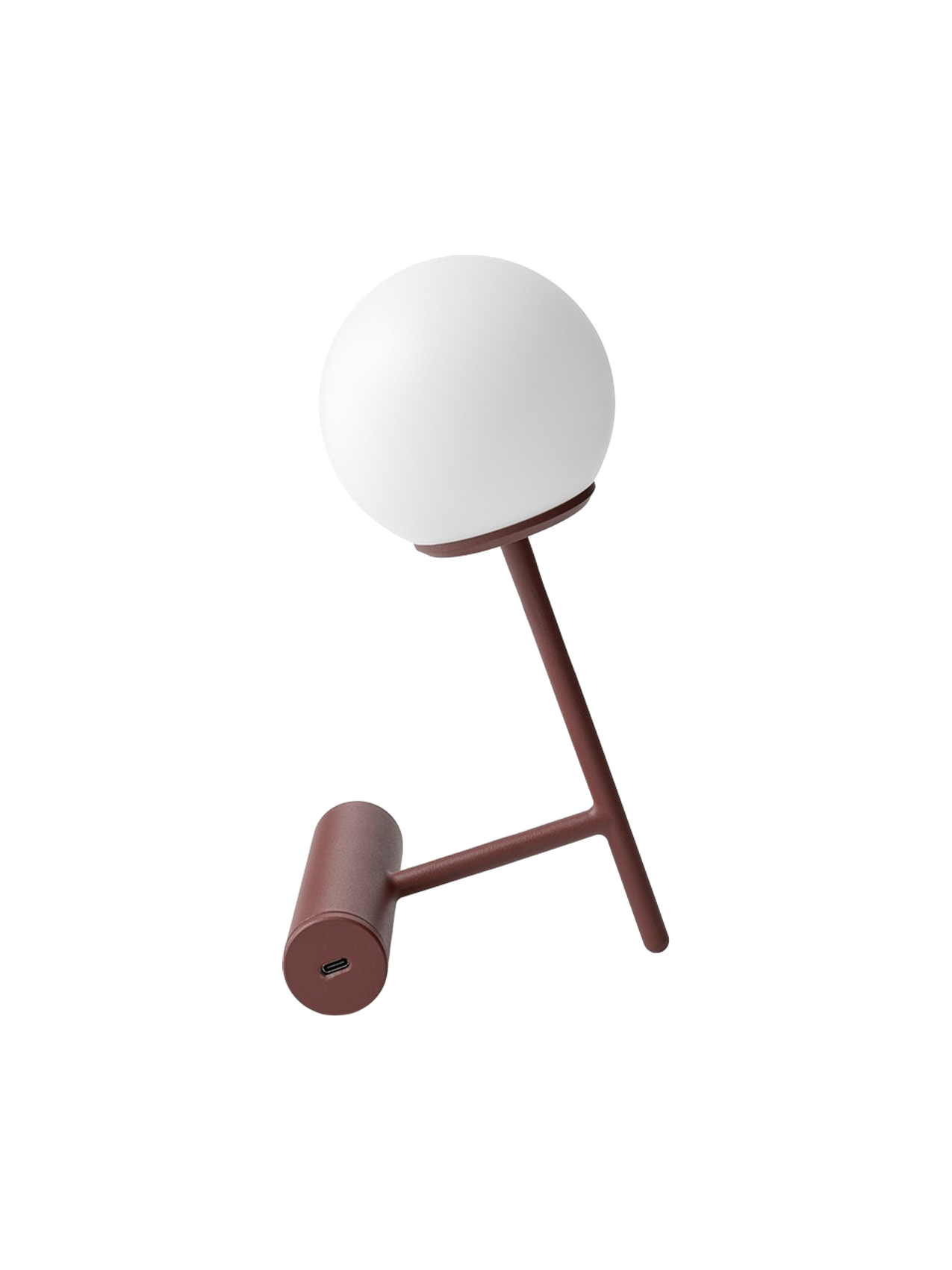 A Phare LED Table Lamp in Burned Red, shown on a plain background. It features a slim, angular frame and a white globe shade.