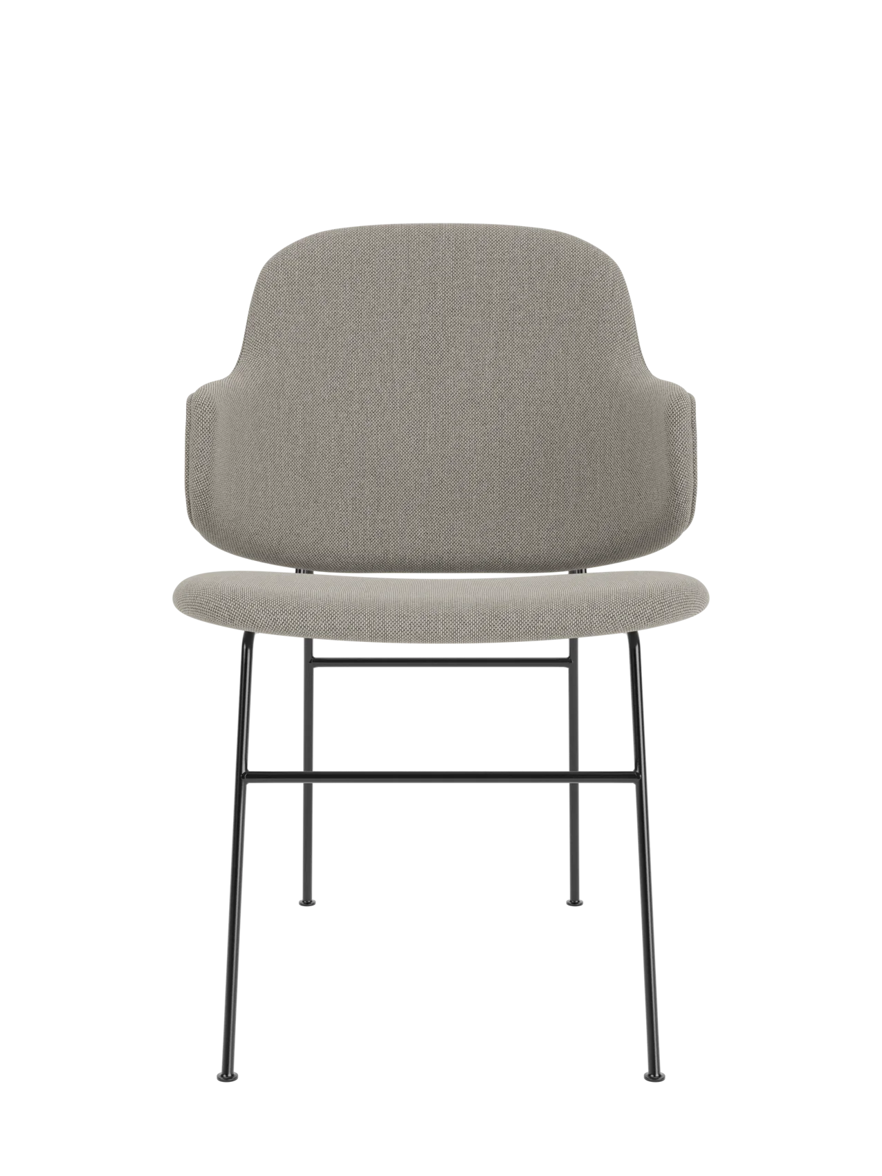 Fully upholstered Penguin Dining Chair featuring grey Re-Wool 218 fabric and a slender black steel frame.