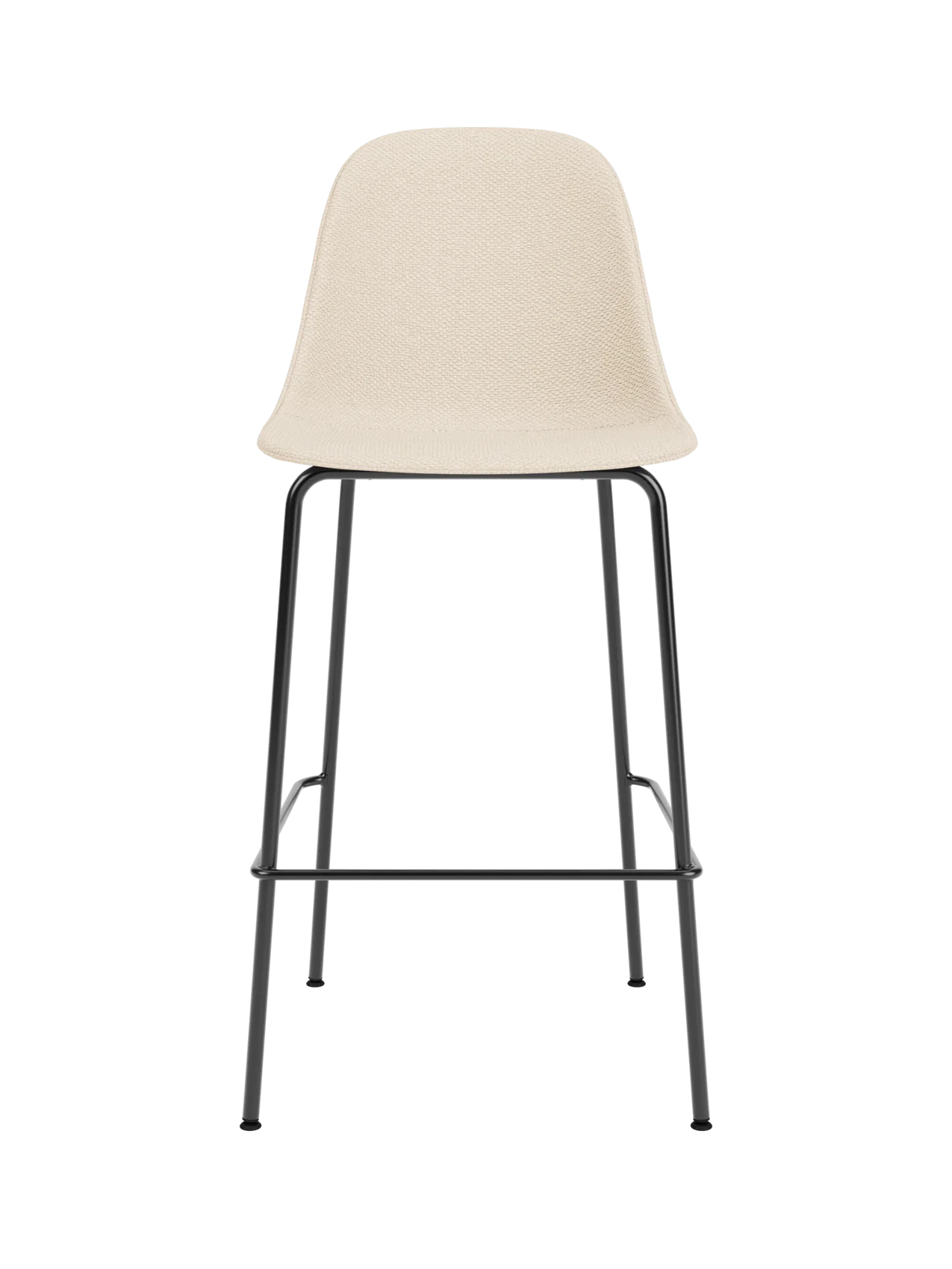 Harbour Side Counter Chair upholstered in Logan Jasmine fabric with a slender black powder-coated steel base.