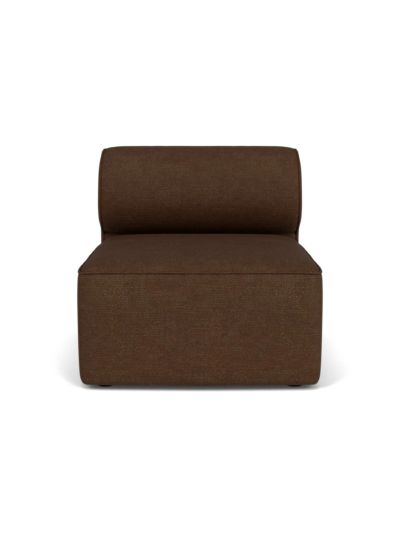 Front view of the Eave Modular Sofa, 96, Open Section. The armless module is upholstered in a textured, dark brown fabric.