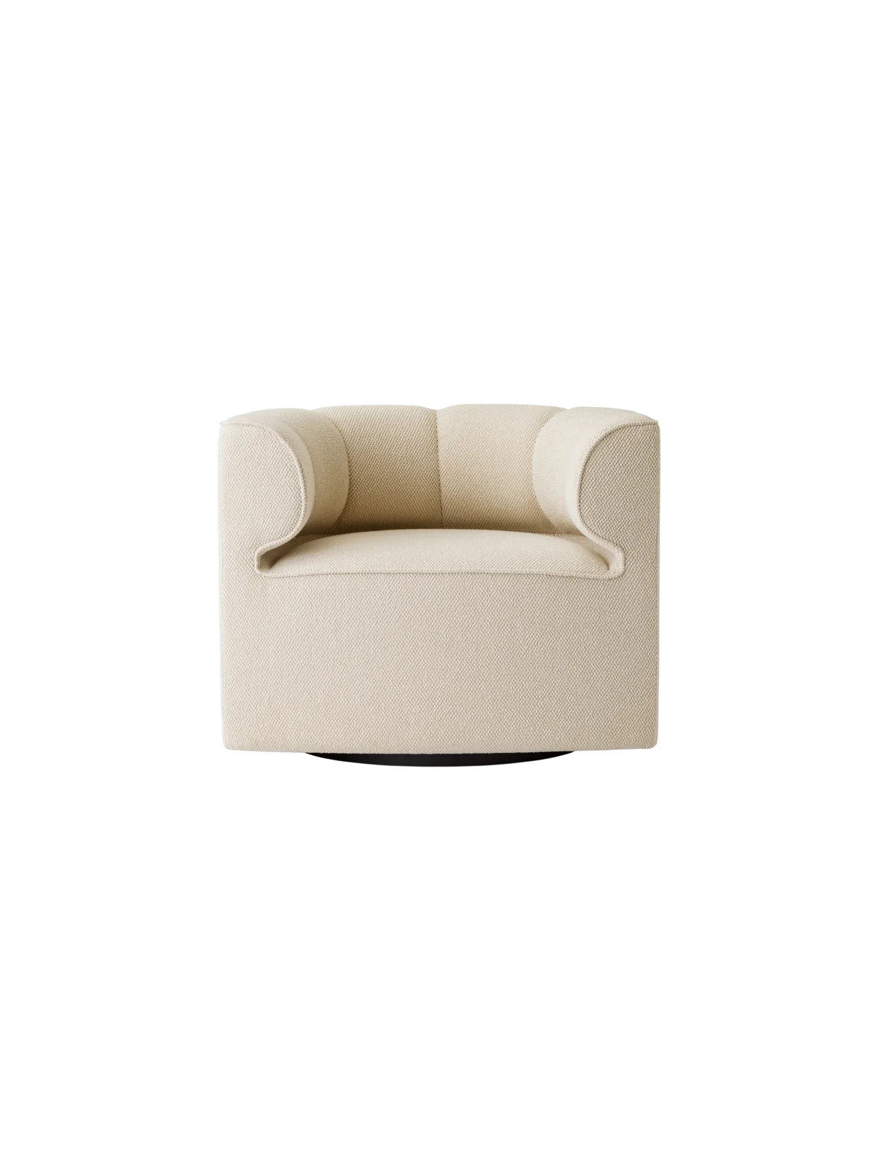 Eave Seamline Lounge Chair in Logan Fossil textured cream fabric, featuring curved armrests and a low profile.