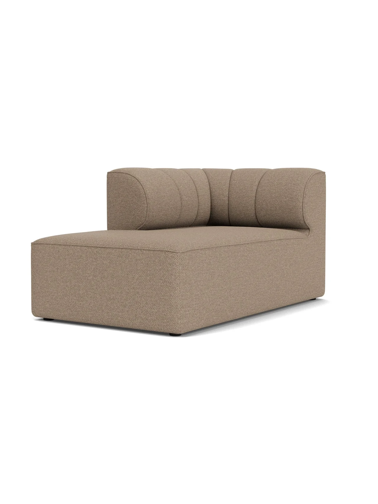 A light brown, left-corner Eave Seamline Modular Sofa, 86, Chaise Longue, upholstered in textured Logan Flint fabric.