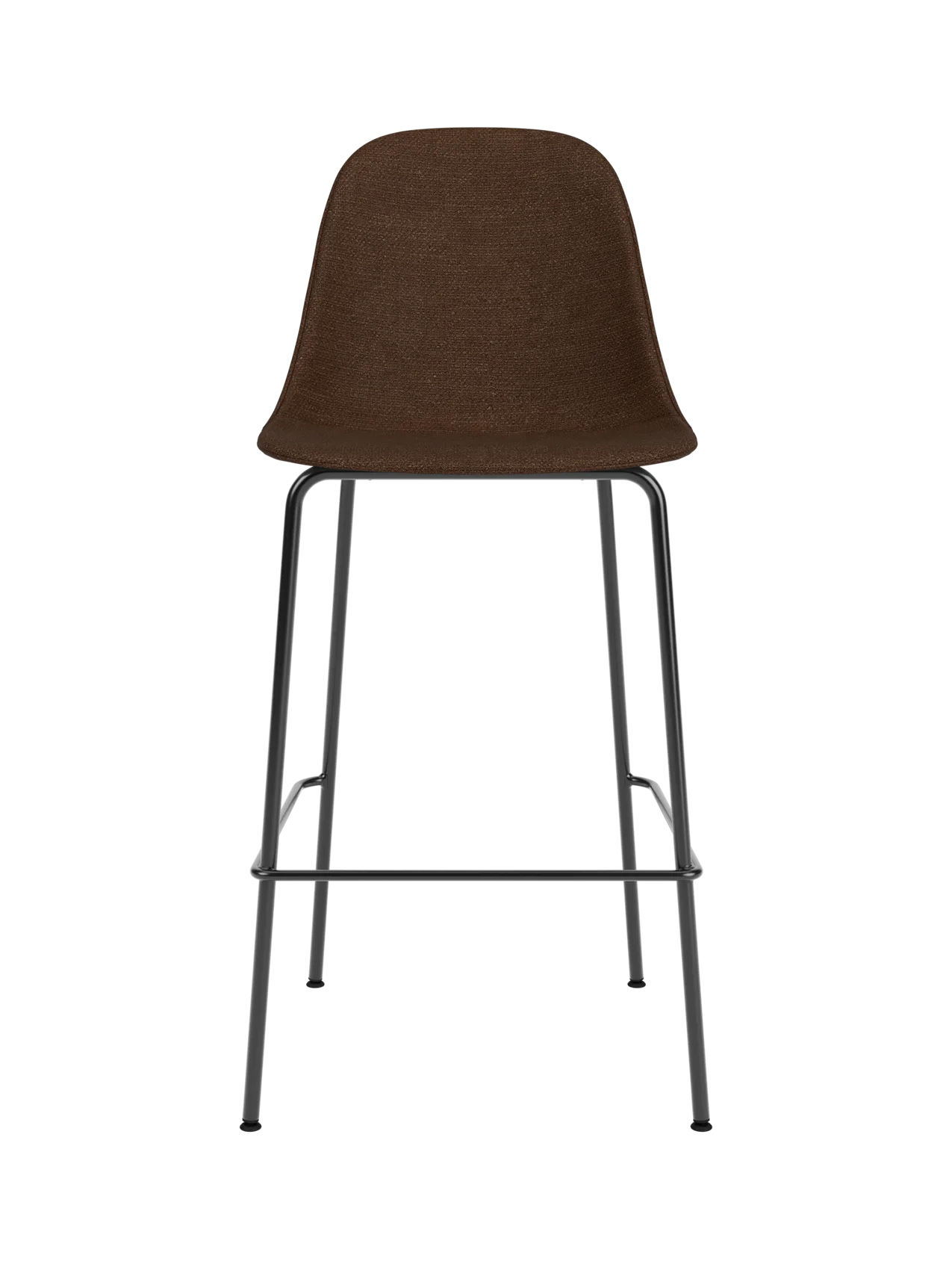 Harbour Side Counter Chair upholstered in brown Audo Bouclé 07 fabric with a slender black powder-coated steel base.