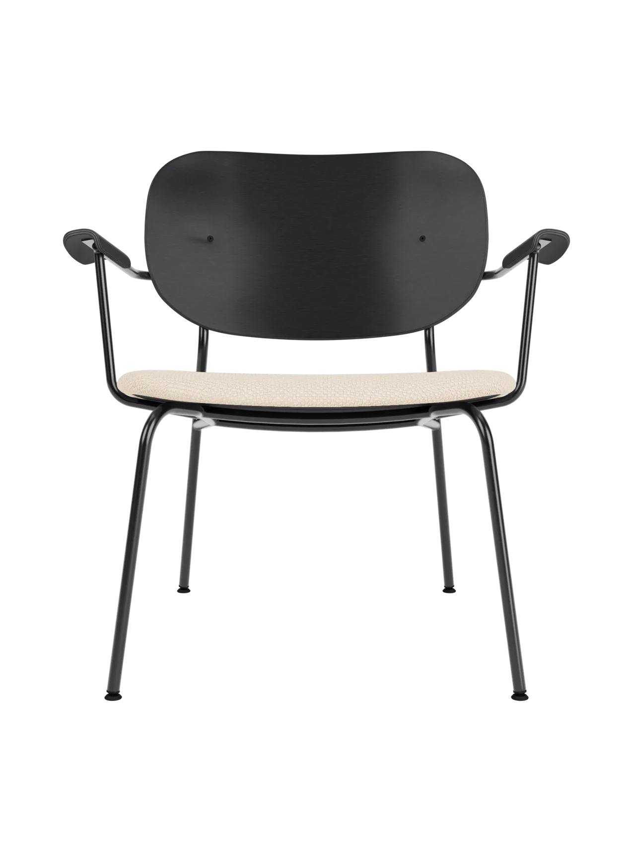 Co Lounge Chair in black painted oak with a Logan Jasmine upholstered seat and black powder-coated steel frame.