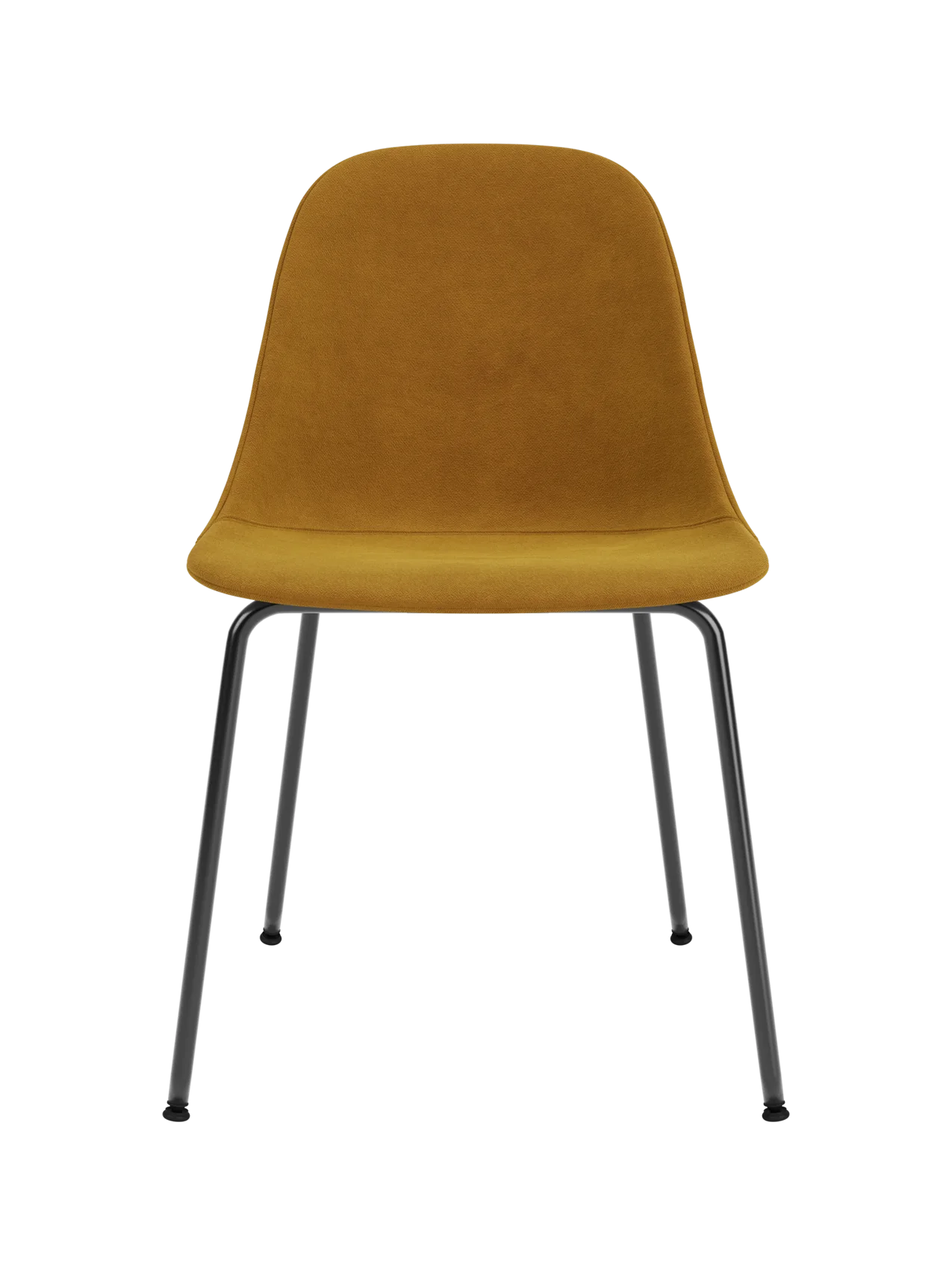 Harbour Side Dining Chair with an ochre Champion 041 upholstered shell and minimalist black steel legs.