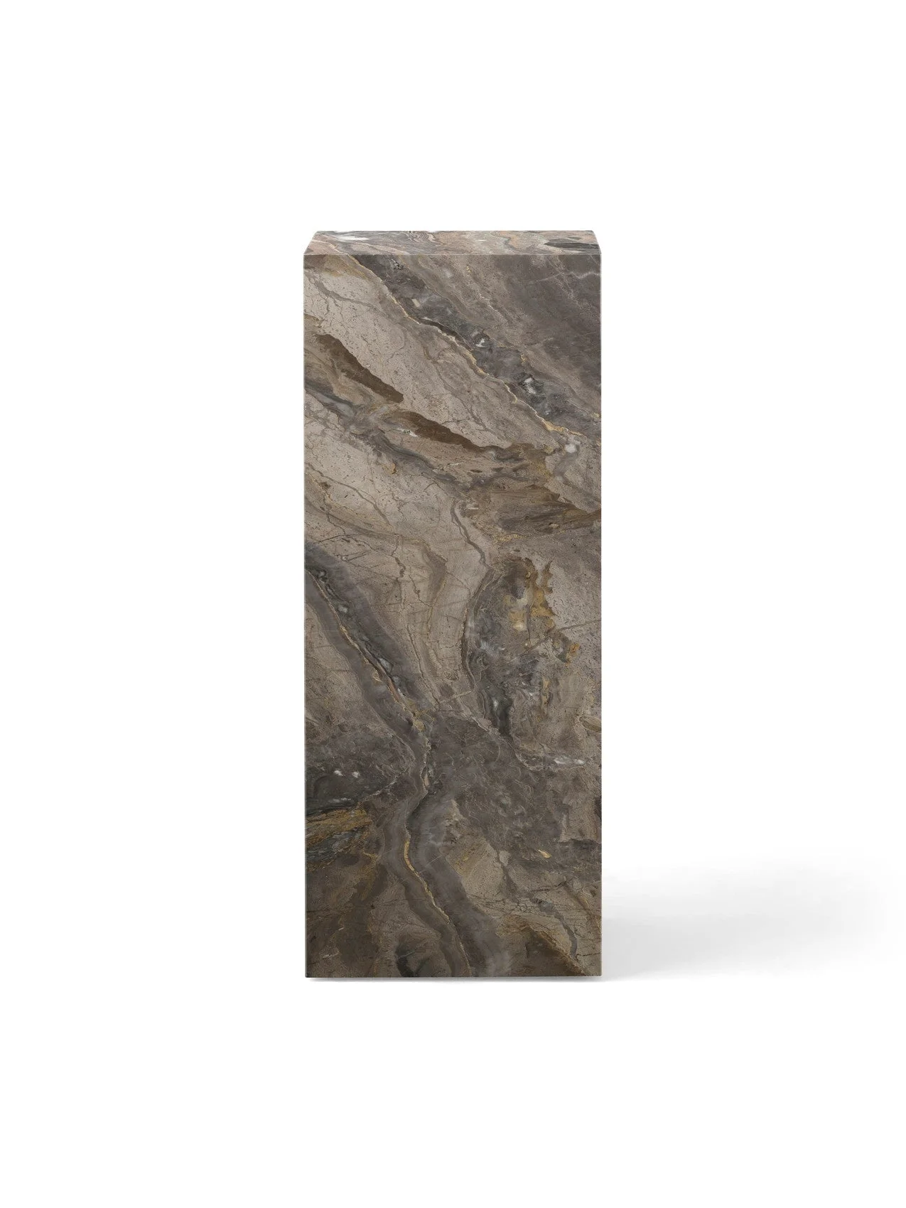 Plinth Pedestal in Grey Kendzo marble, showcasing a slender rectangular silhouette on a plain white background.