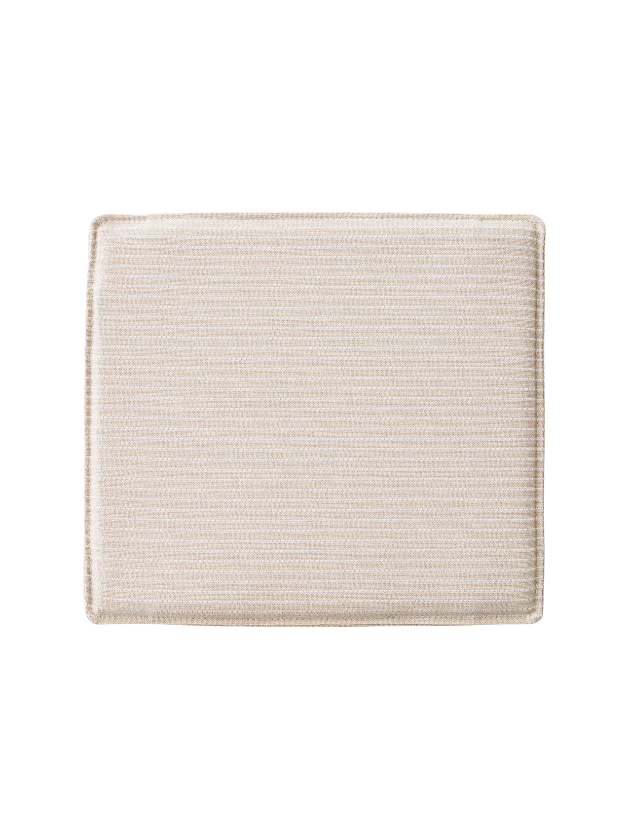 Mauro Dining Chair Seat Cushion in light grey and beige striped textile with a slim, square profile and rounded edges.