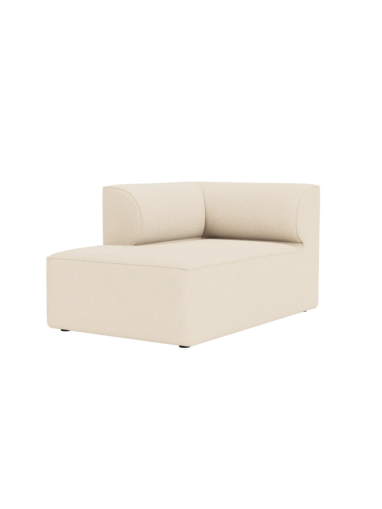 Eave Modular Sofa Chaise Longue module upholstered in light cream 'Logan Jasmine' fabric, shown on a black background.