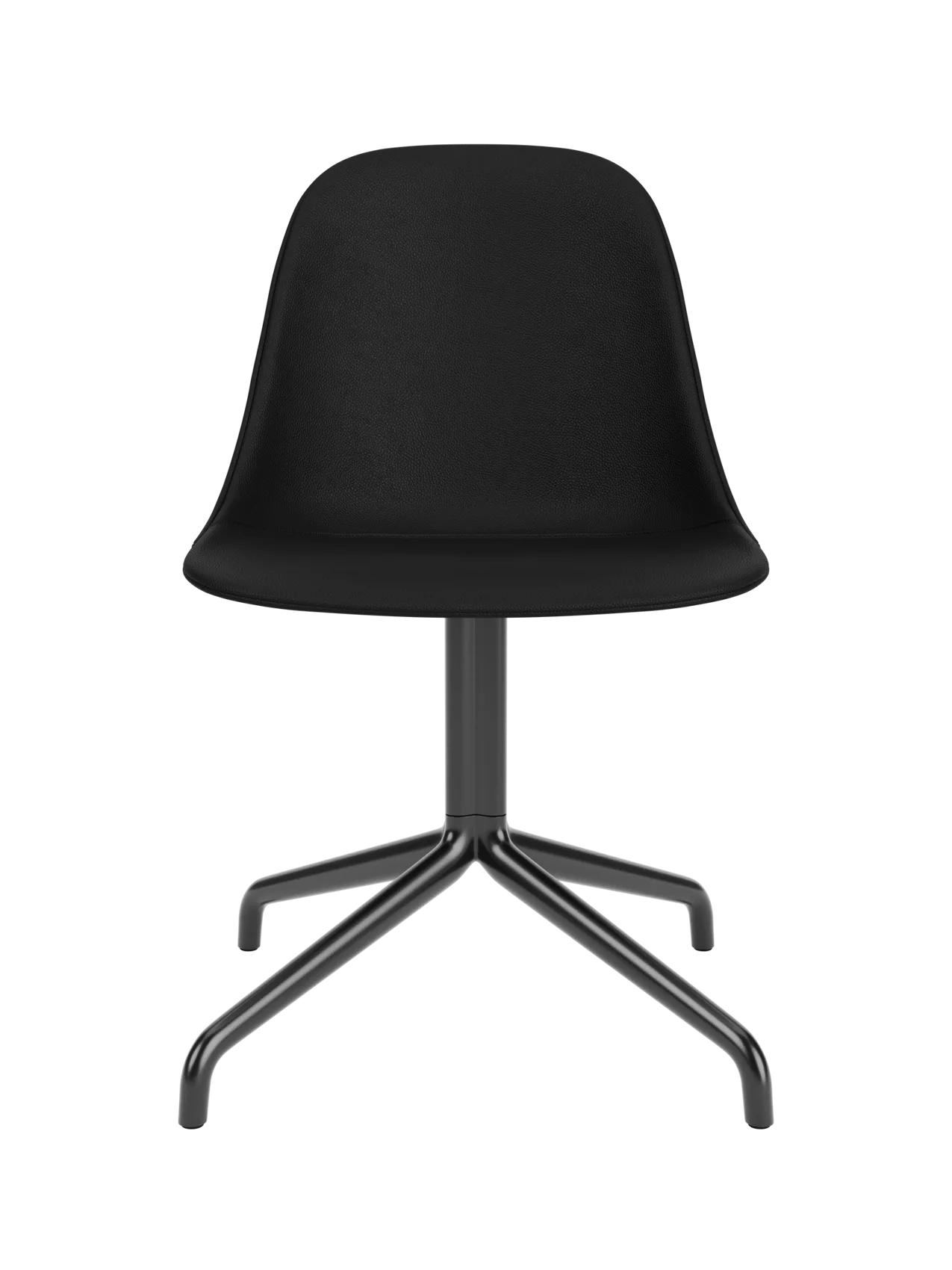 Minimalist Harbour Side Dining Chair with black leather upholstery and a powder-coated black star swivel base.