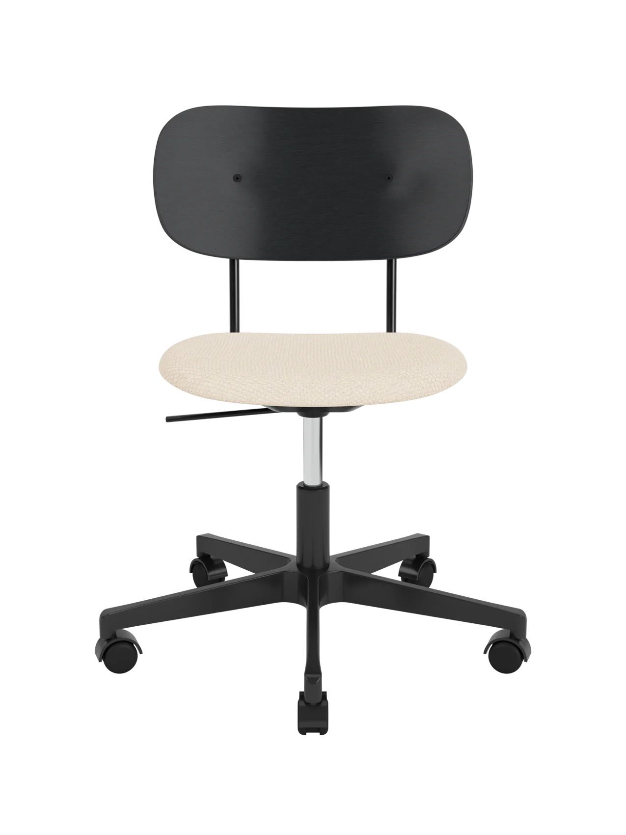 Co Task Chair in black painted oak with a Logan Jasmine upholstered seat and black five-star swivel base on castors.