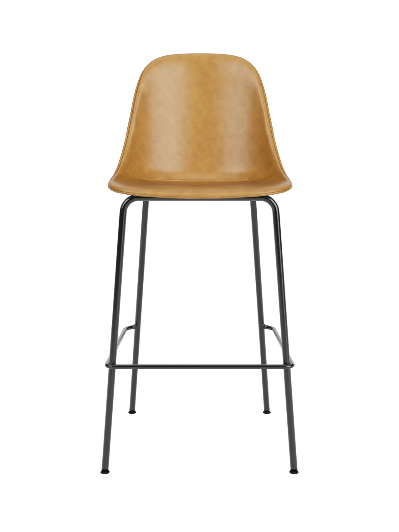 Upholstered Harbour Side Counter Chair in tan Dakar leather with a geometric black powder-coated steel base.