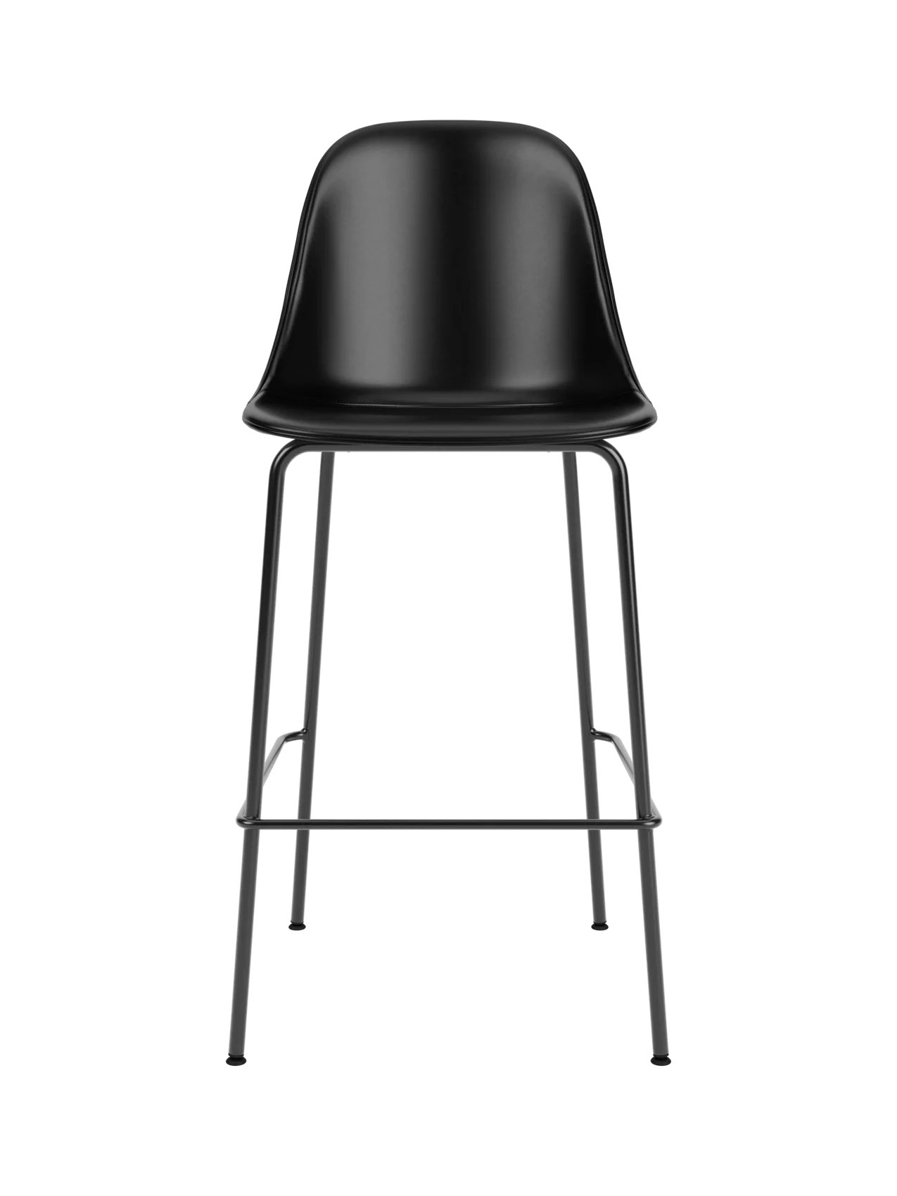 Upholstered Harbour Side Counter Chair in black Dakar leather featuring a slim black powder-coated steel base.