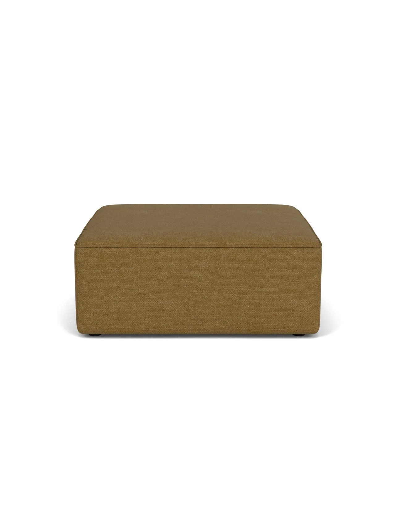 Front view of the Eave Modular Sofa, 96, Pouf, a square footstool upholstered in a brownish-gold Audo Bouclé 06 fabric.