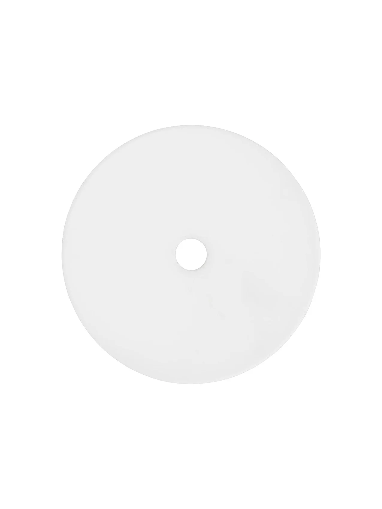 A top-down photograph of the white plastic diffuser for the Column Lamp, a circular disc with a hole in the centre.