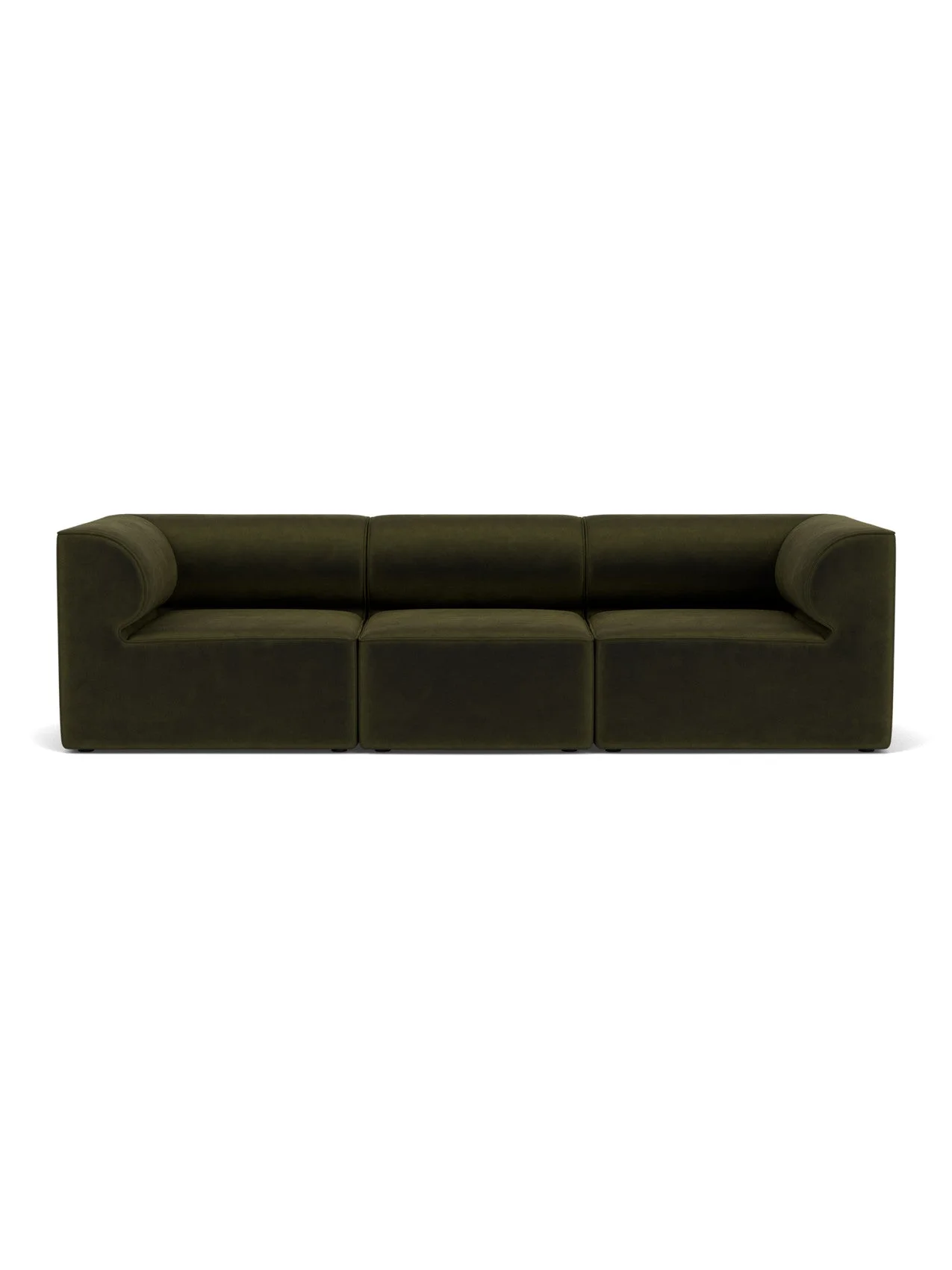 Front view of the Eave Modular Sofa, 96, 3-Seater, Configuration 2 in a dark olive green Champion 035 fabric.