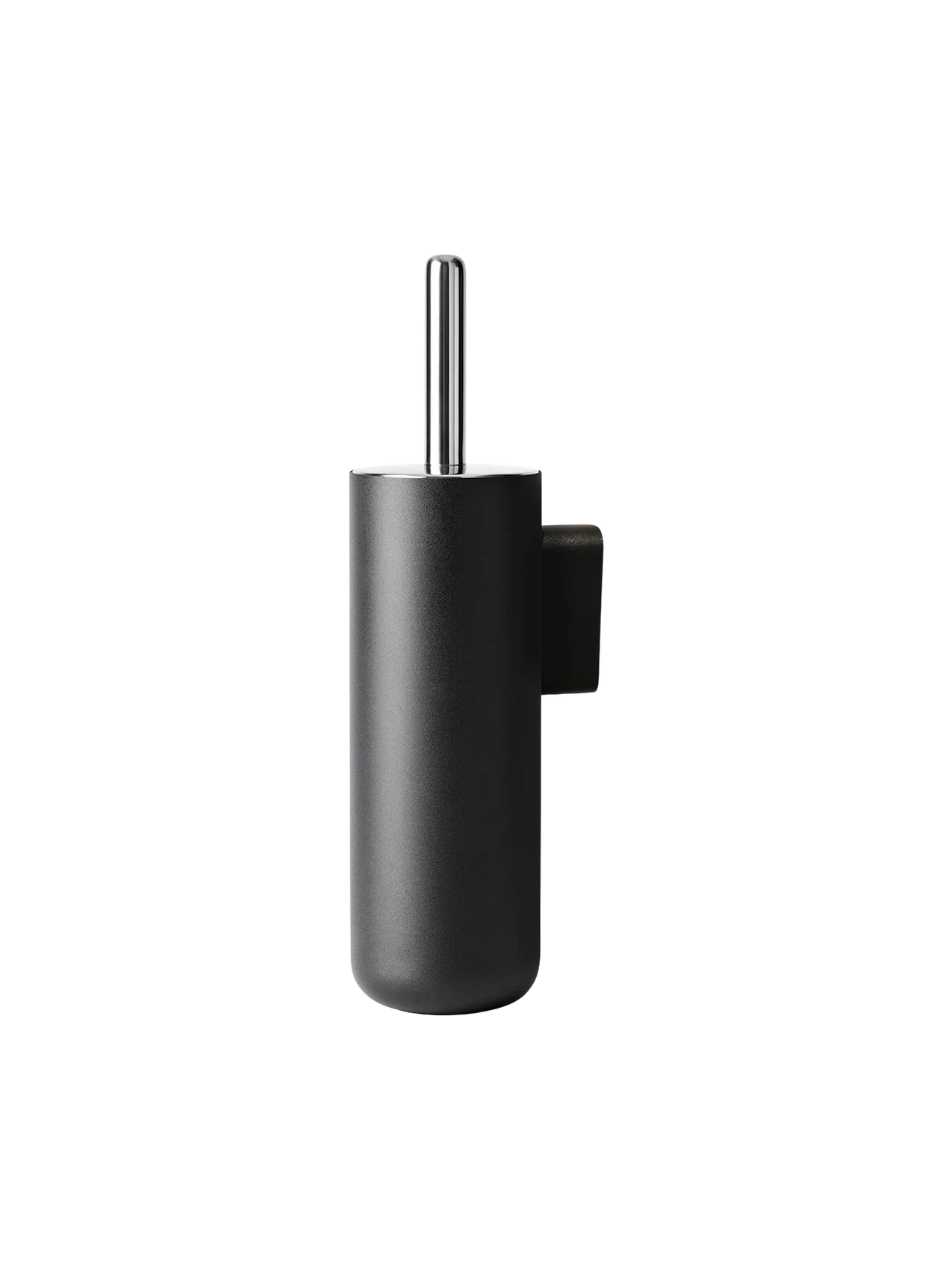 Audo CPH wall-mounted Toilet Brush in black, with a cylindrical holder and polished stainless steel handle.