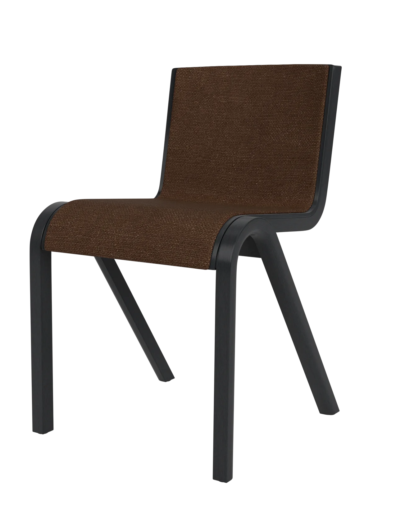 Ready Dining Chair in black painted oak with brown bouclé upholstery, featuring a cantilevered seat and backrest.