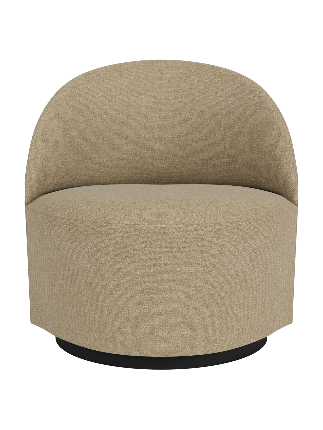 A front view of the Tearoom Lounge Chair, Swivel w/Return, upholstered in a textured, beige Audo Bouclé 02 fabric.