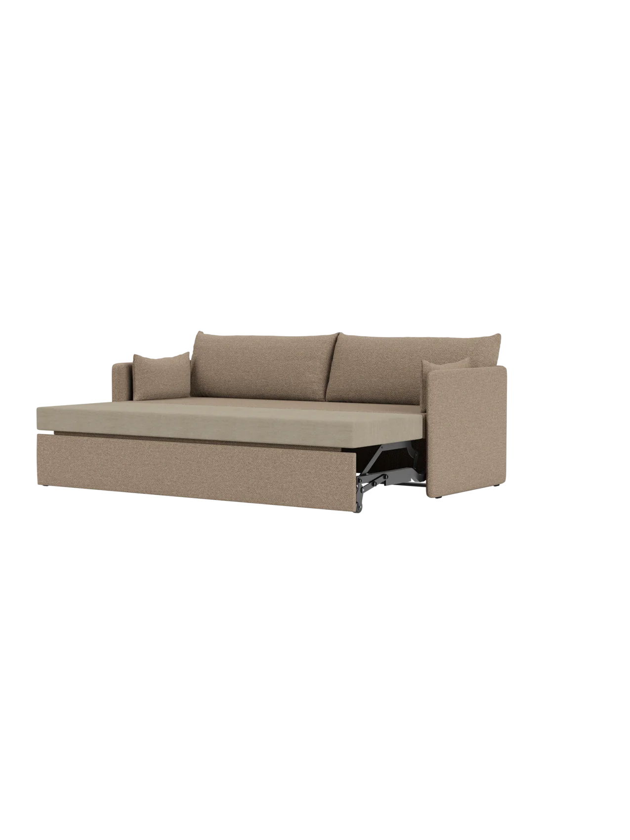 A three-quarter view of the 3-seater Offset Sofa Bed in Logan Flint fabric, pulled out into its open bed position.