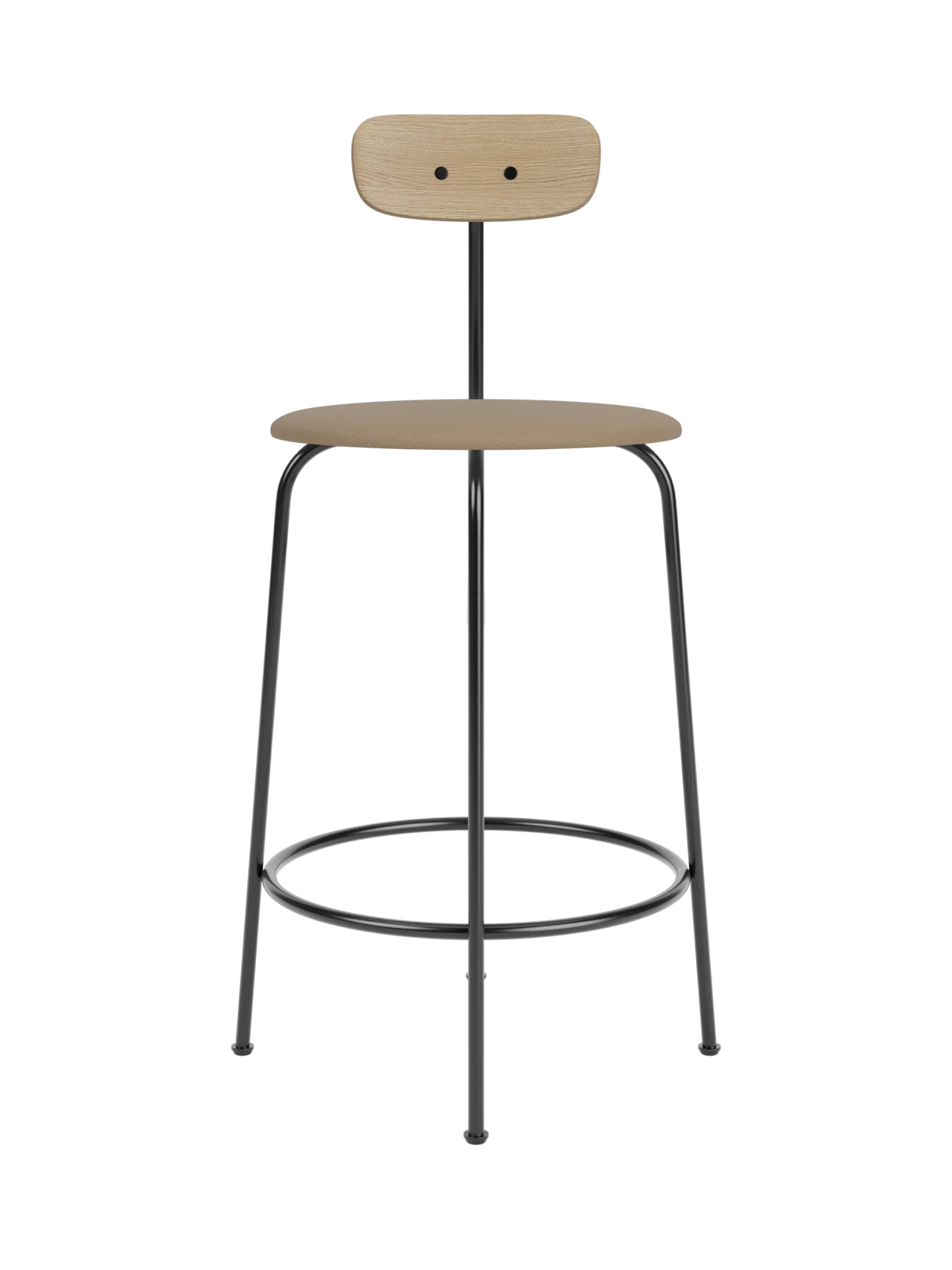 Afteroom Counter Chair with a natural oak backrest, Sierra 1611 upholstered seat, and a slim black steel frame.